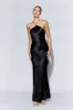 Avery Satin Maxi Halter Dress - Black sold by Meshki