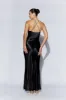 Avery Satin Maxi Halter Dress - Black sold by Meshki