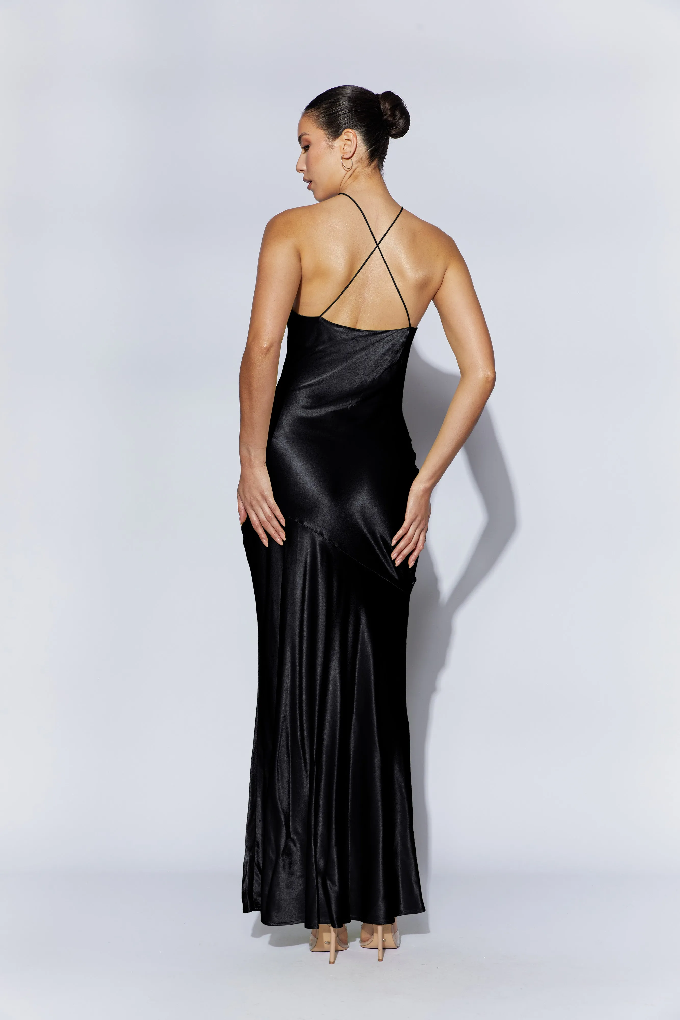Avery Satin Maxi Halter Dress - Black sold by Meshki product image thumbnail 4