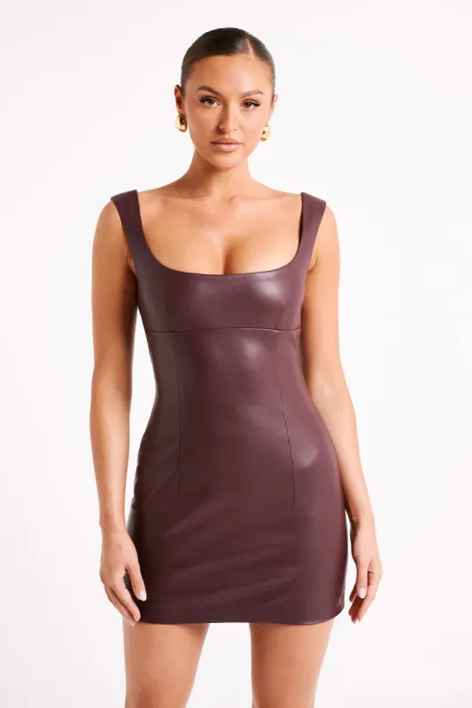 Cara Faux Leather Mini Dress - Plum made by Meshki