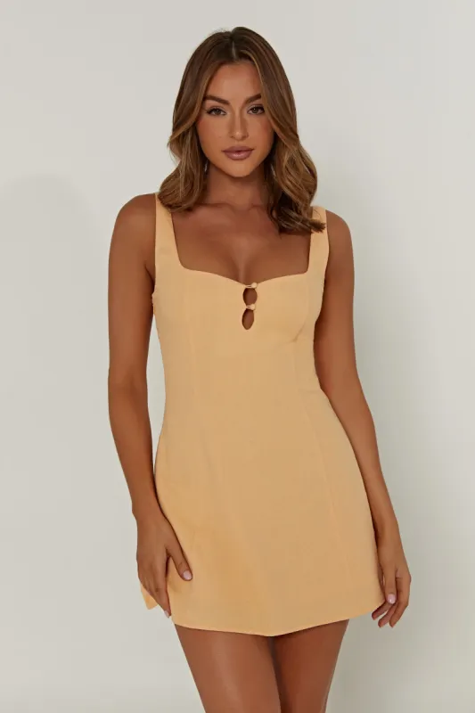 Tandie Linen Flare Mini Dress - Mango sold by Meshki