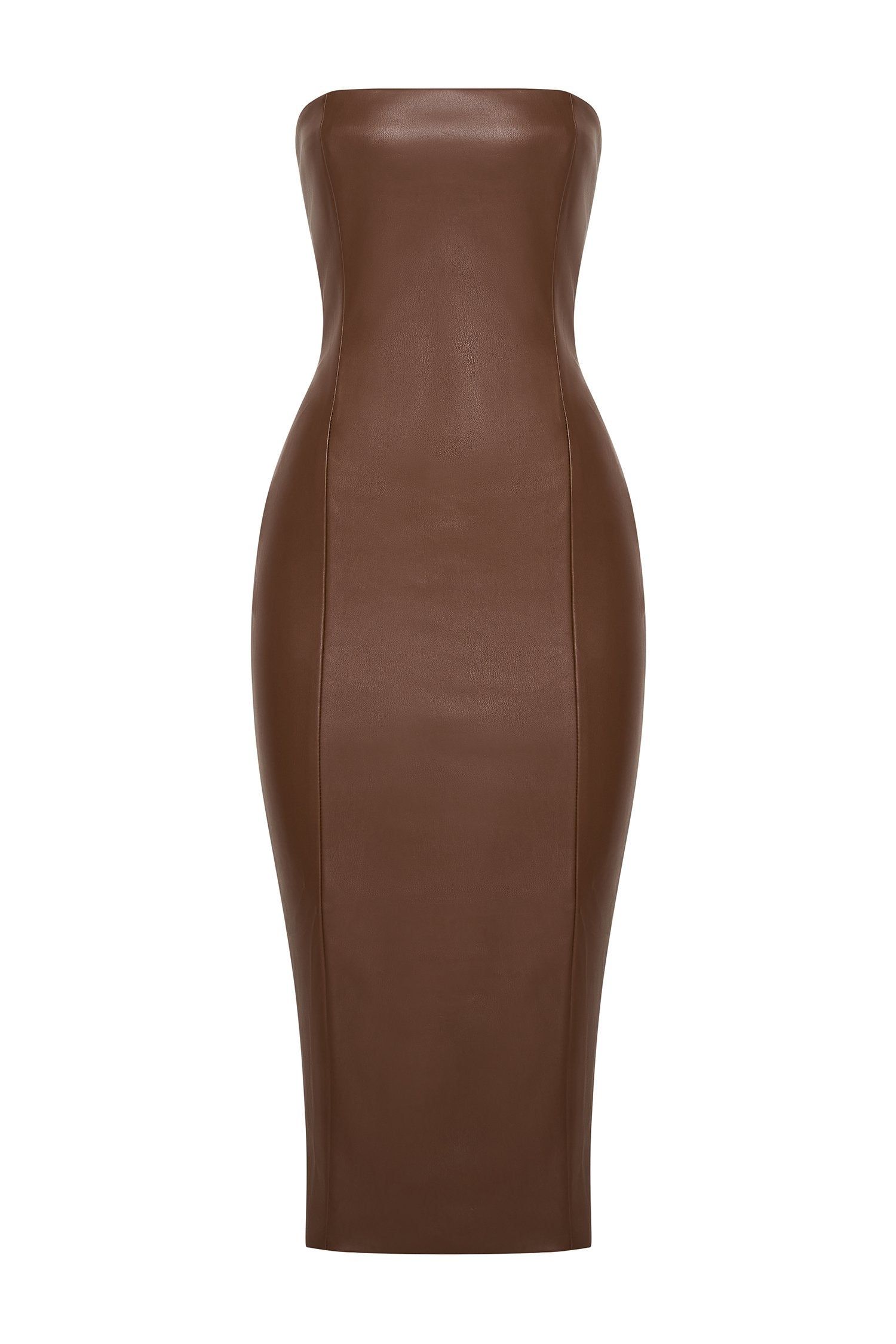 Pamela Strapless Faux Leather Dress - Chocolate | Parallel