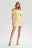 Josie Off Shoulder Mesh Mini Dress - Lemon sold by Meshki