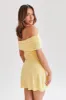 Josie Off Shoulder Mesh Mini Dress - Lemon sold by Meshki