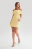 Josie Off Shoulder Mesh Mini Dress - Lemon sold by Meshki