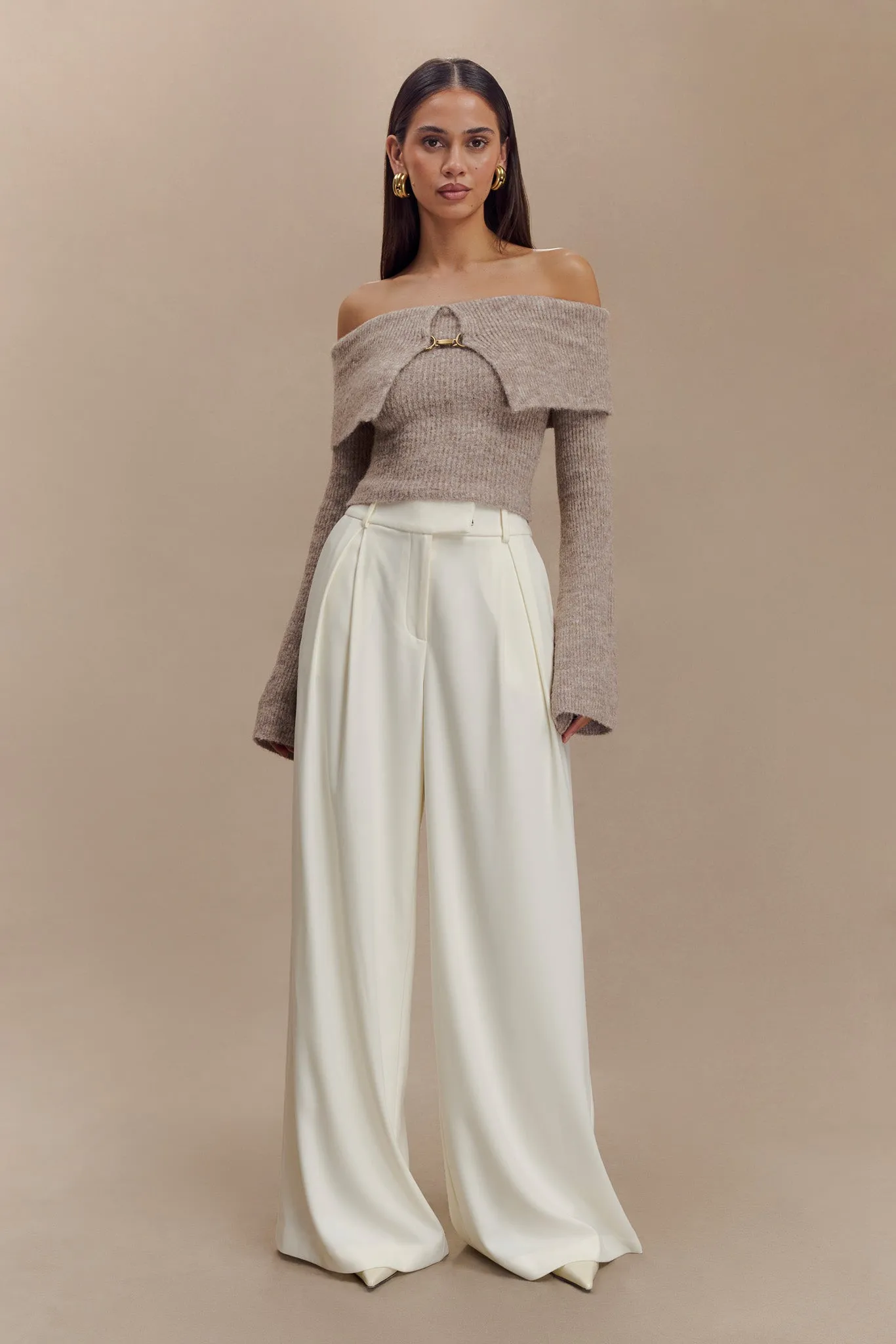 Jacqueline Pleated Wide Leg Pants - Ivory sold by Meshki