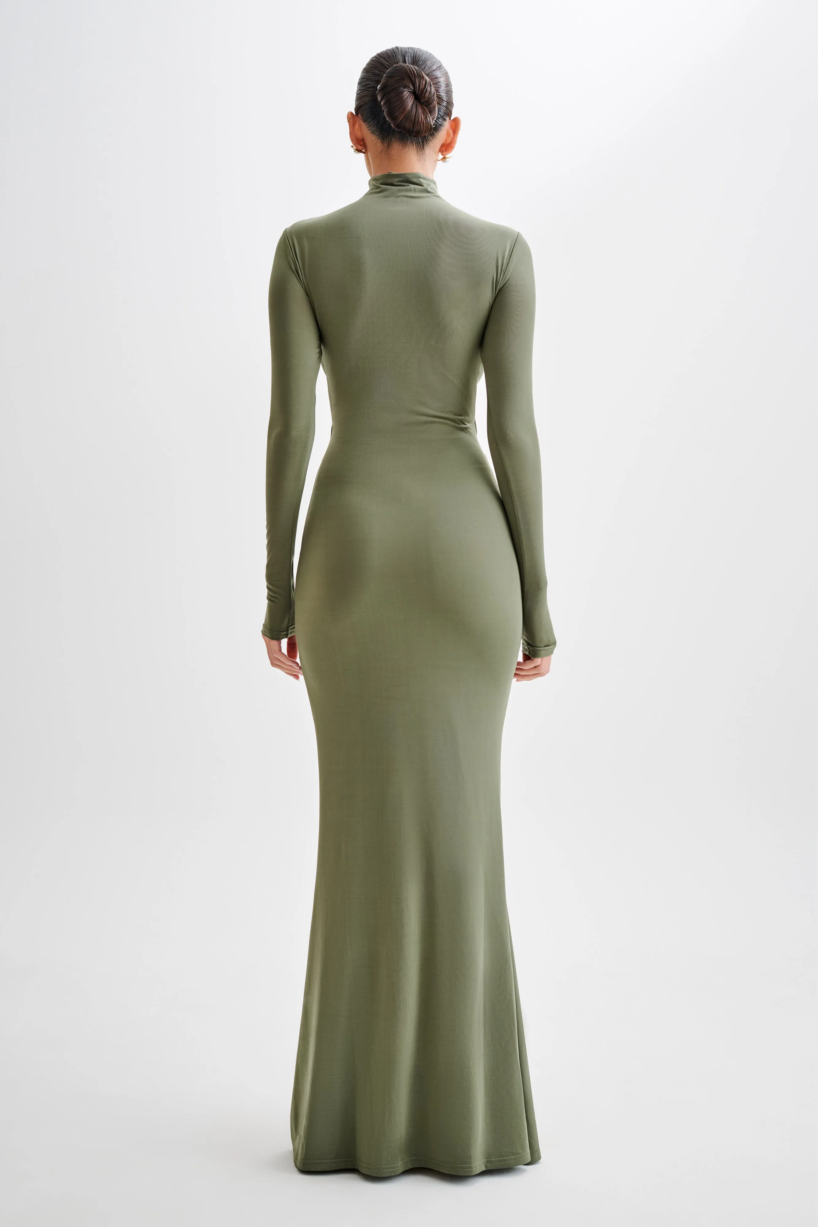 Pia Slinky Long Sleeve Cutout Maxi Dress - Military Olive sold by Meshki product image thumbnail 4