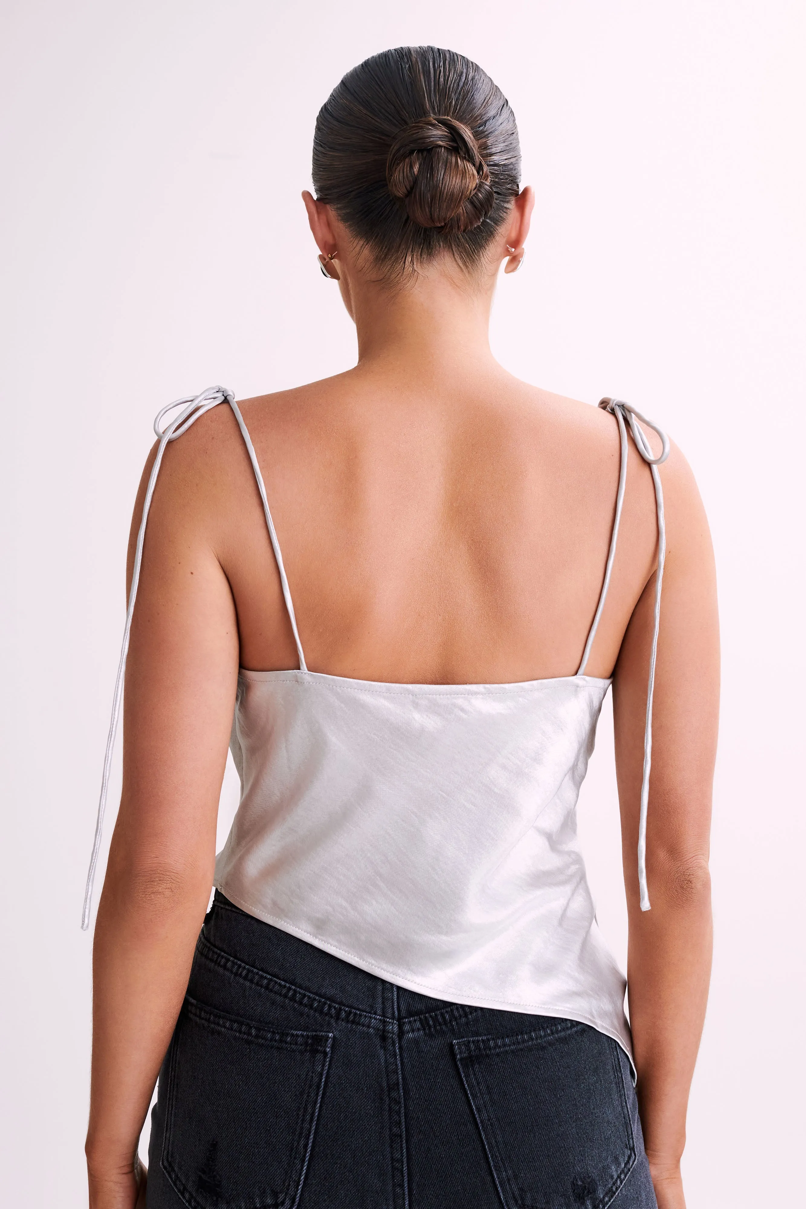 Zavani Asymmetrical Satin Camisole - Silver sold by Meshki product image thumbnail 3