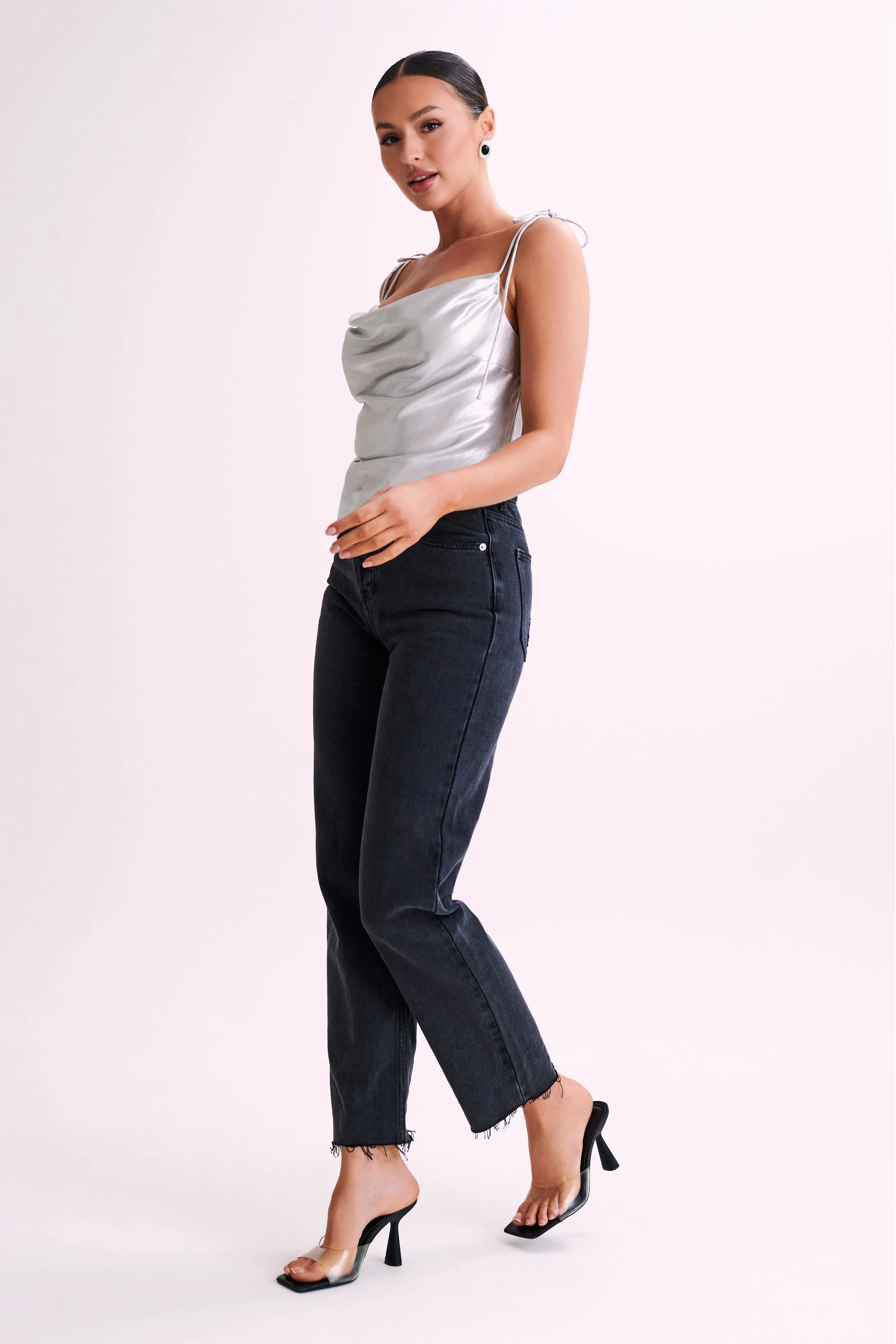 Zavani Asymmetrical Satin Camisole - Silver sold by Meshki product image thumbnail 4