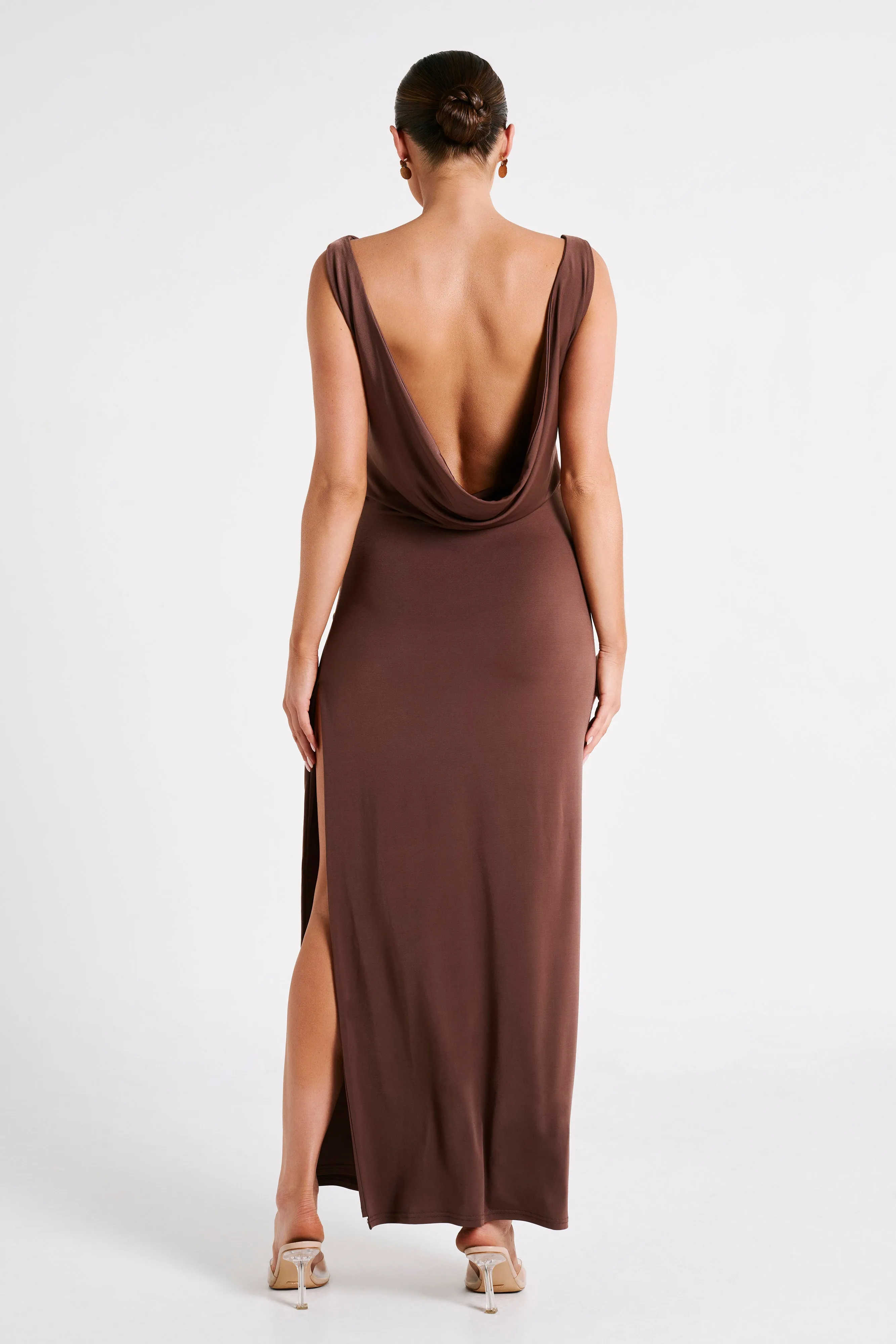 Alika Draped Front Maxi Dress - Mocha sold by Meshki product image thumbnail 3