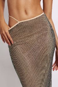 Rayne Mesh Diamante Midi Skirt - Iridescent Black sold by Meshki