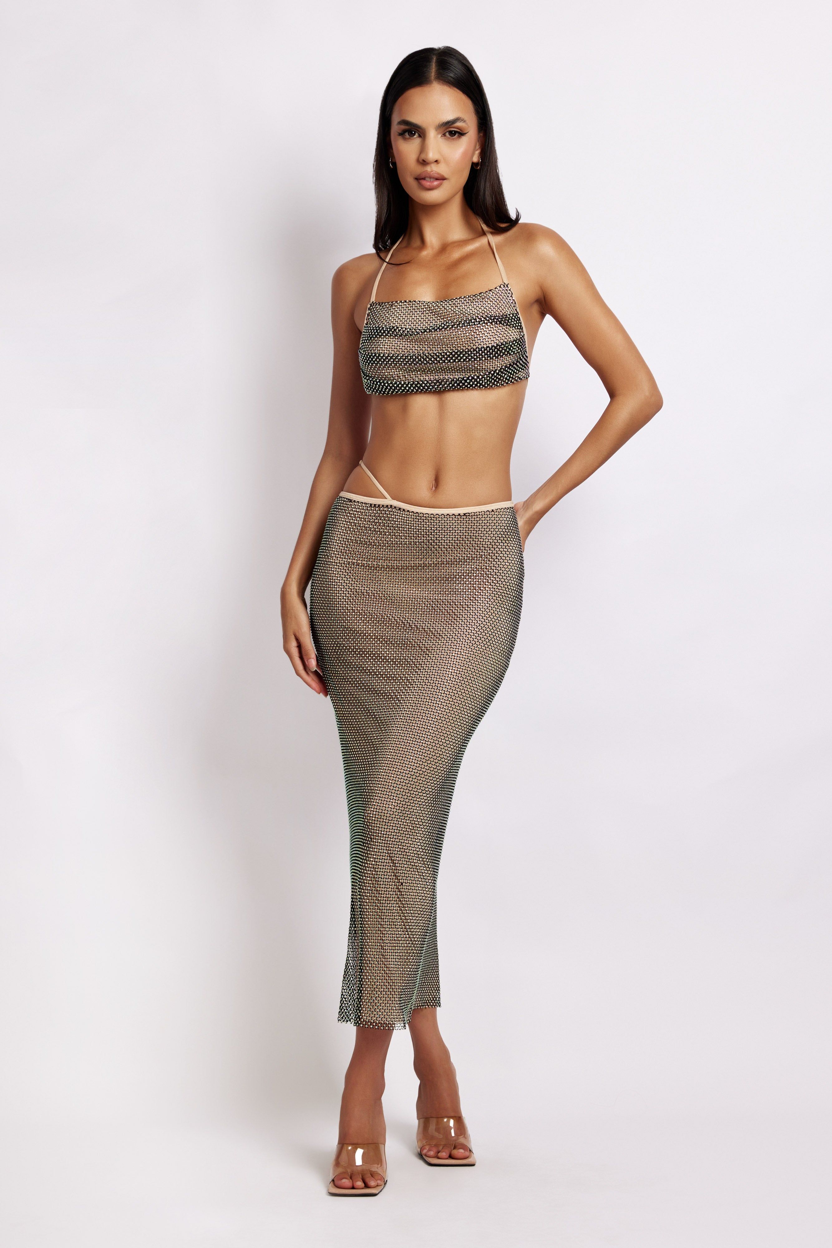 Rayne Mesh Diamante Midi Skirt - Iridescent Black sold by Meshki product image thumbnail 8