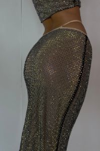 Rayne Mesh Diamante Midi Skirt - Iridescent Black sold by Meshki