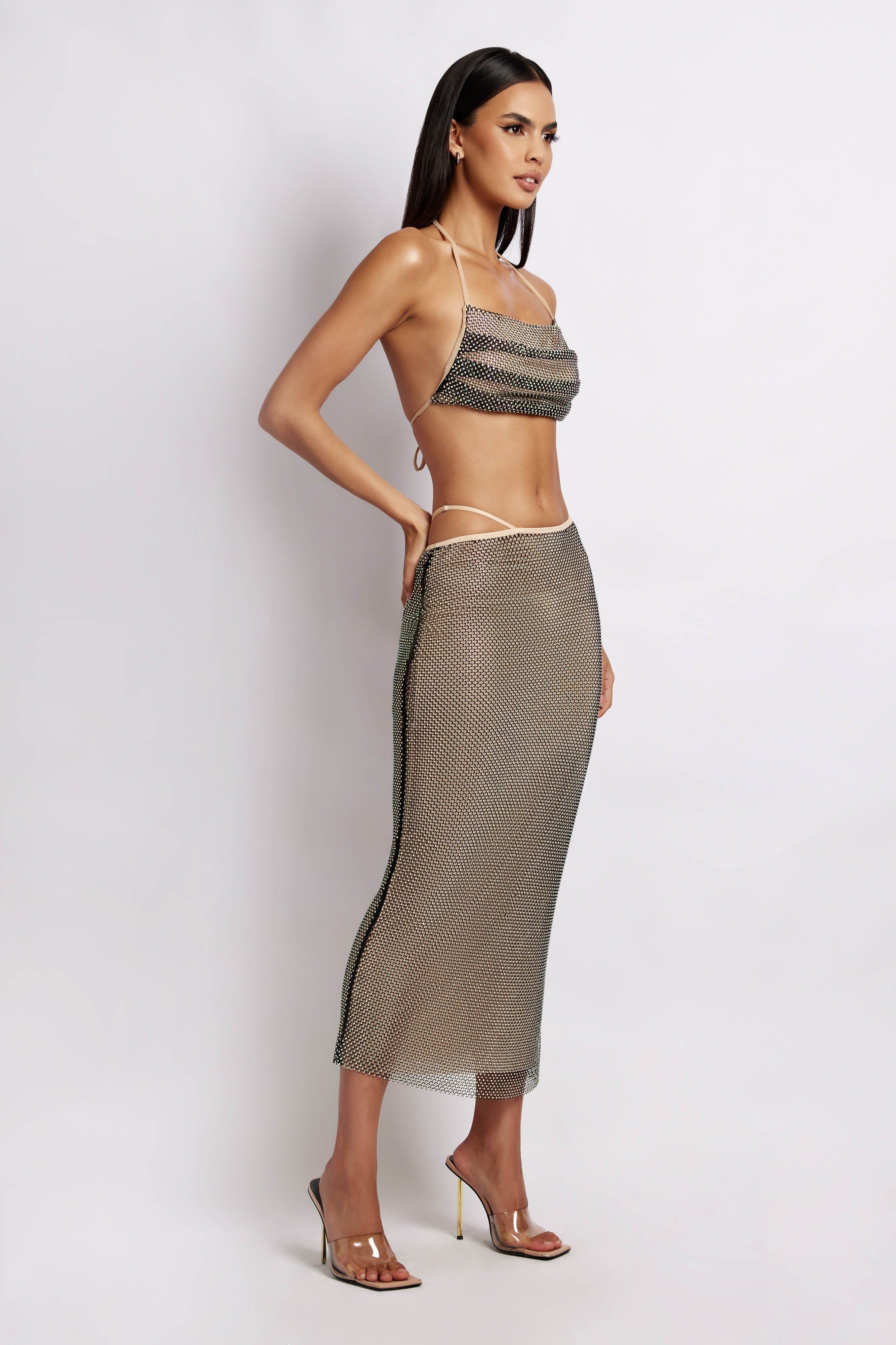 Rayne Mesh Diamante Midi Skirt - Iridescent Black sold by Meshki product image thumbnail 6