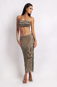 Rayne Mesh Diamante Midi Skirt - Iridescent Black sold by Meshki