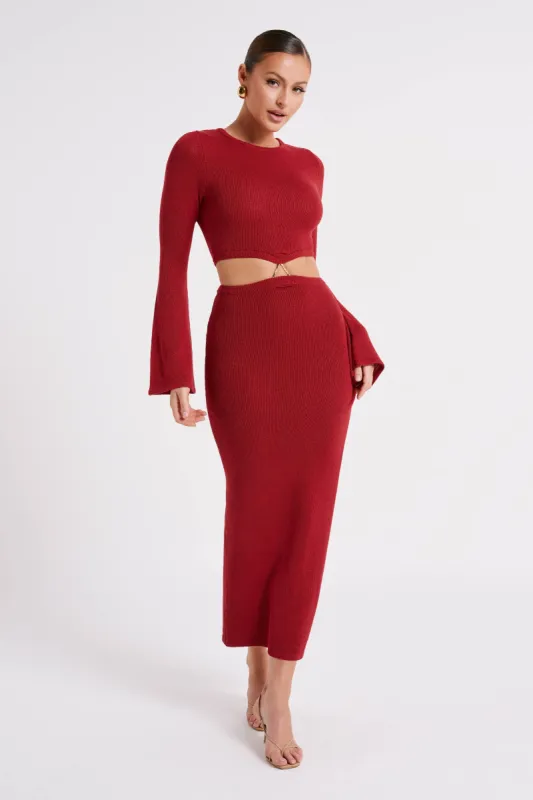 Anna Flare Sleeve Knit Dress - Wine | Parallel