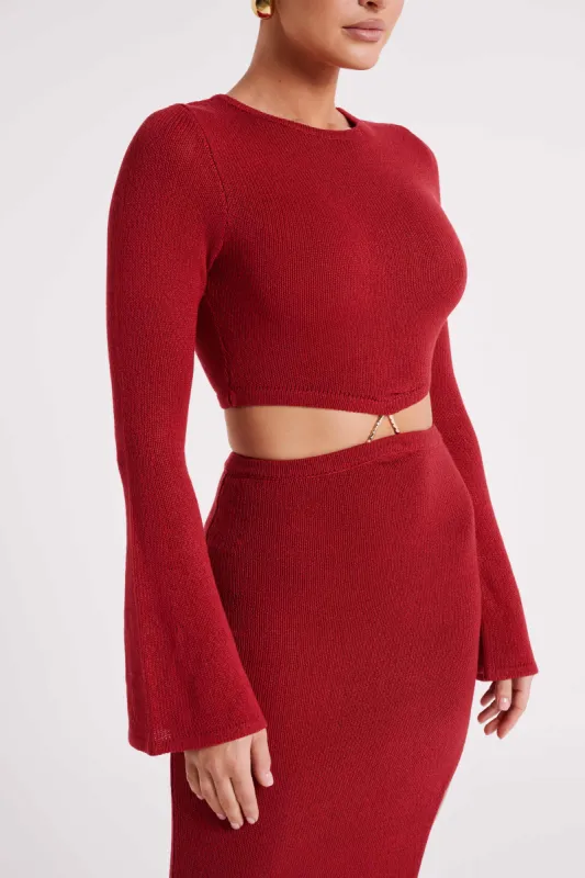 Anna Flare Sleeve Knit Dress - Wine | Parallel
