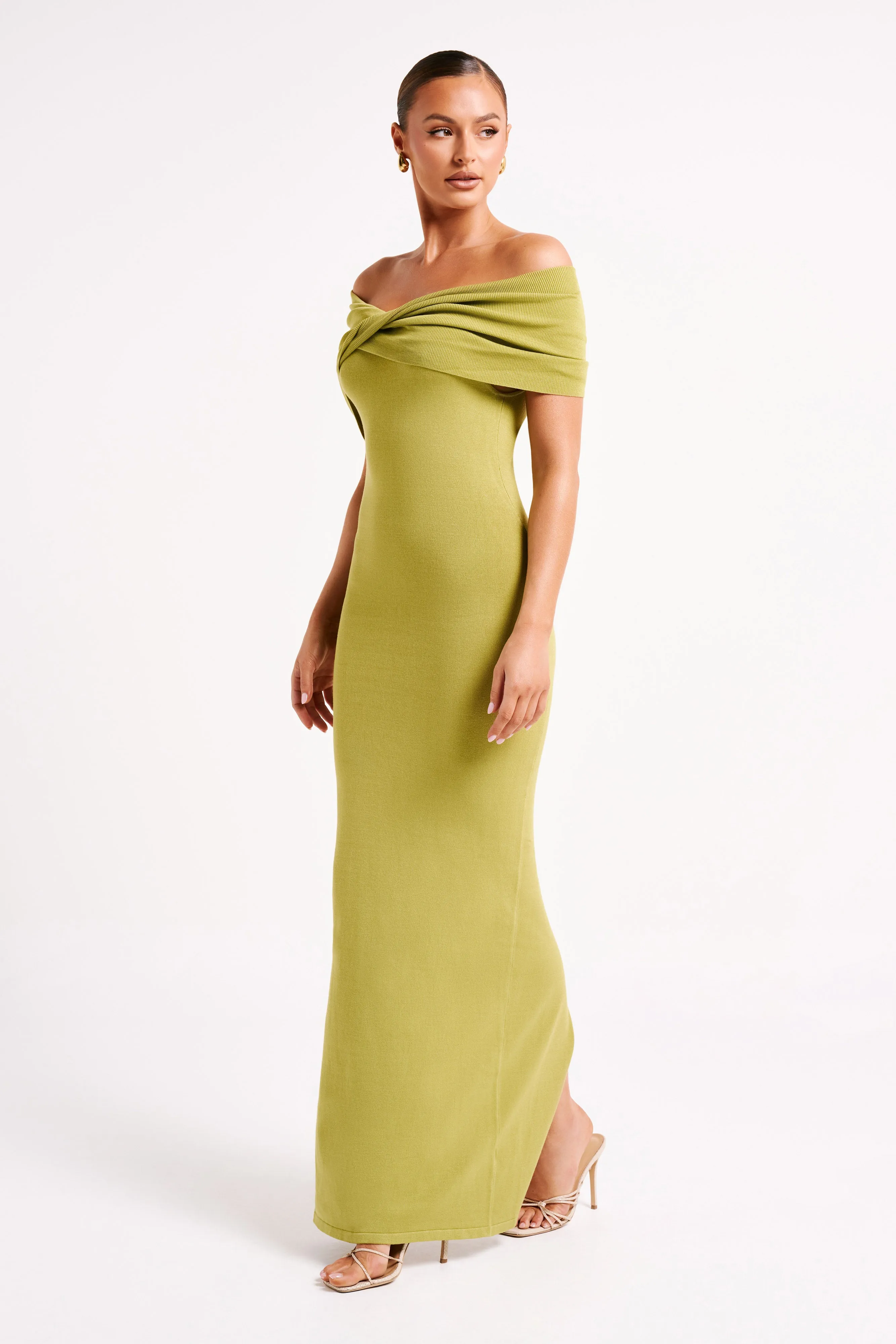 Terese Off Shoulder Knit Maxi Dress - Parakeet Green sold by Meshki product image thumbnail 4