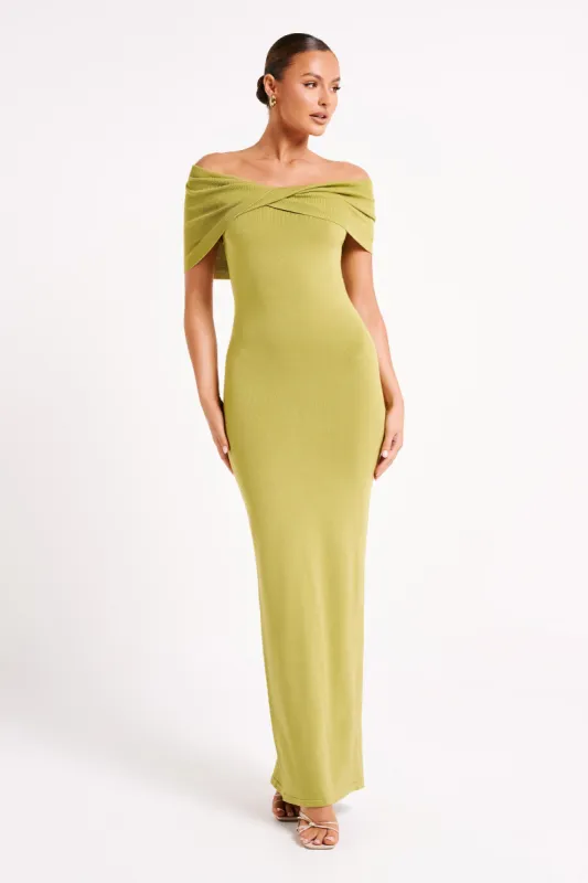 Terese Off Shoulder Knit Maxi Dress - Parakeet Green sold by Meshki