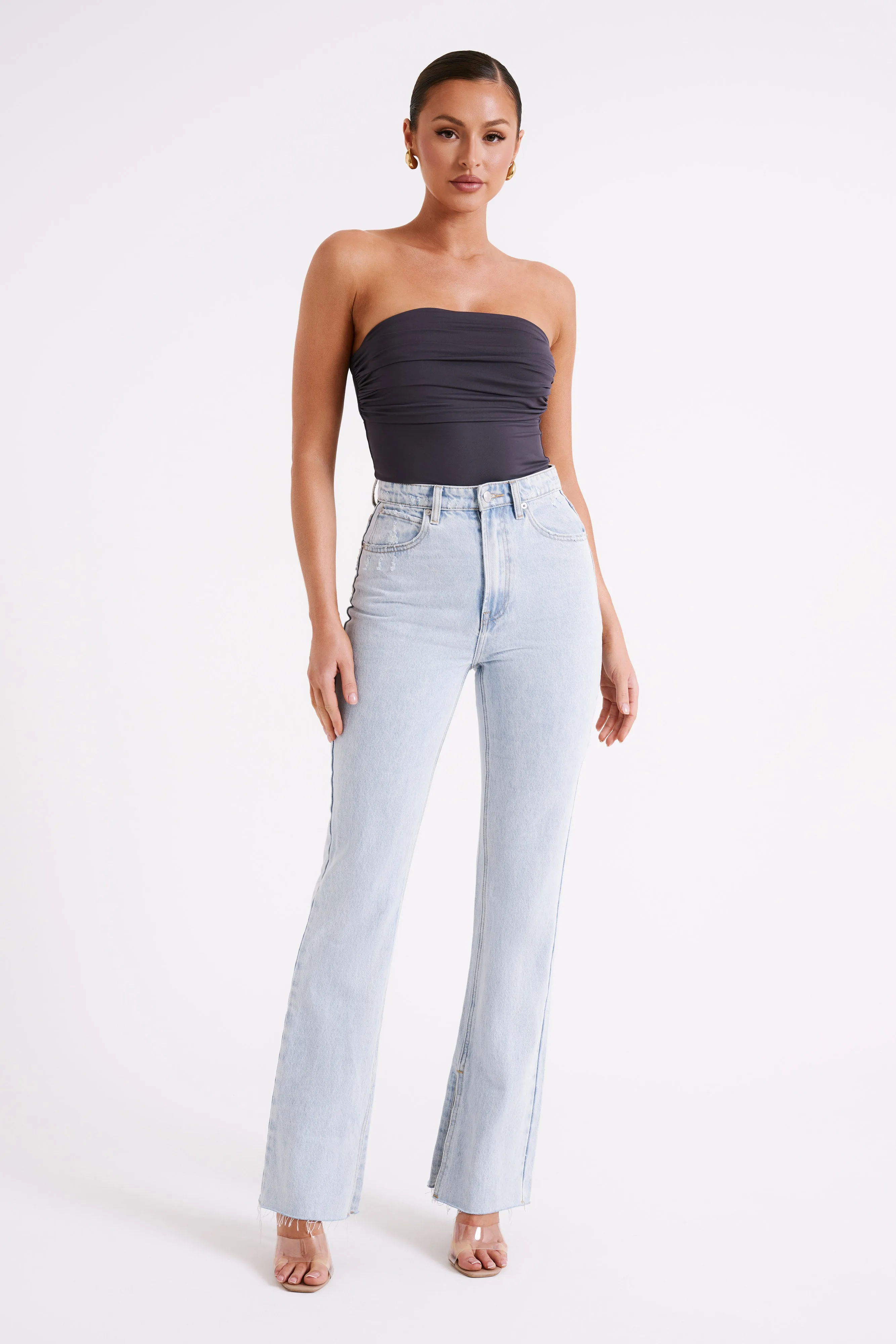 Romina Recycled Nylon Ruched Bodysuit - Charcoal sold by Meshki product image thumbnail 4