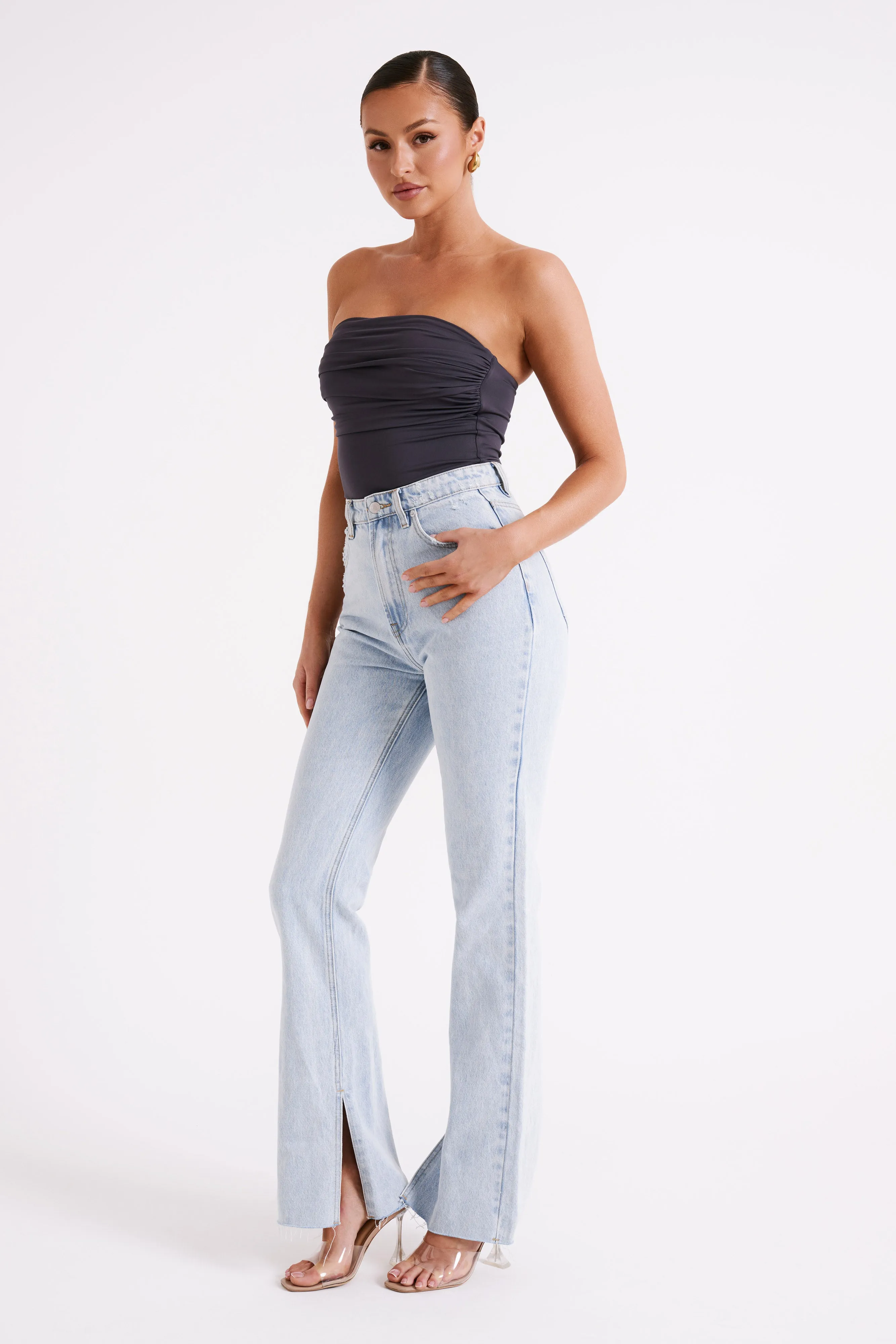 Romina Recycled Nylon Ruched Bodysuit - Charcoal sold by Meshki product image thumbnail 5