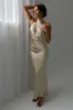 Laura Halter Satin Gown - Gold sold by Meshki