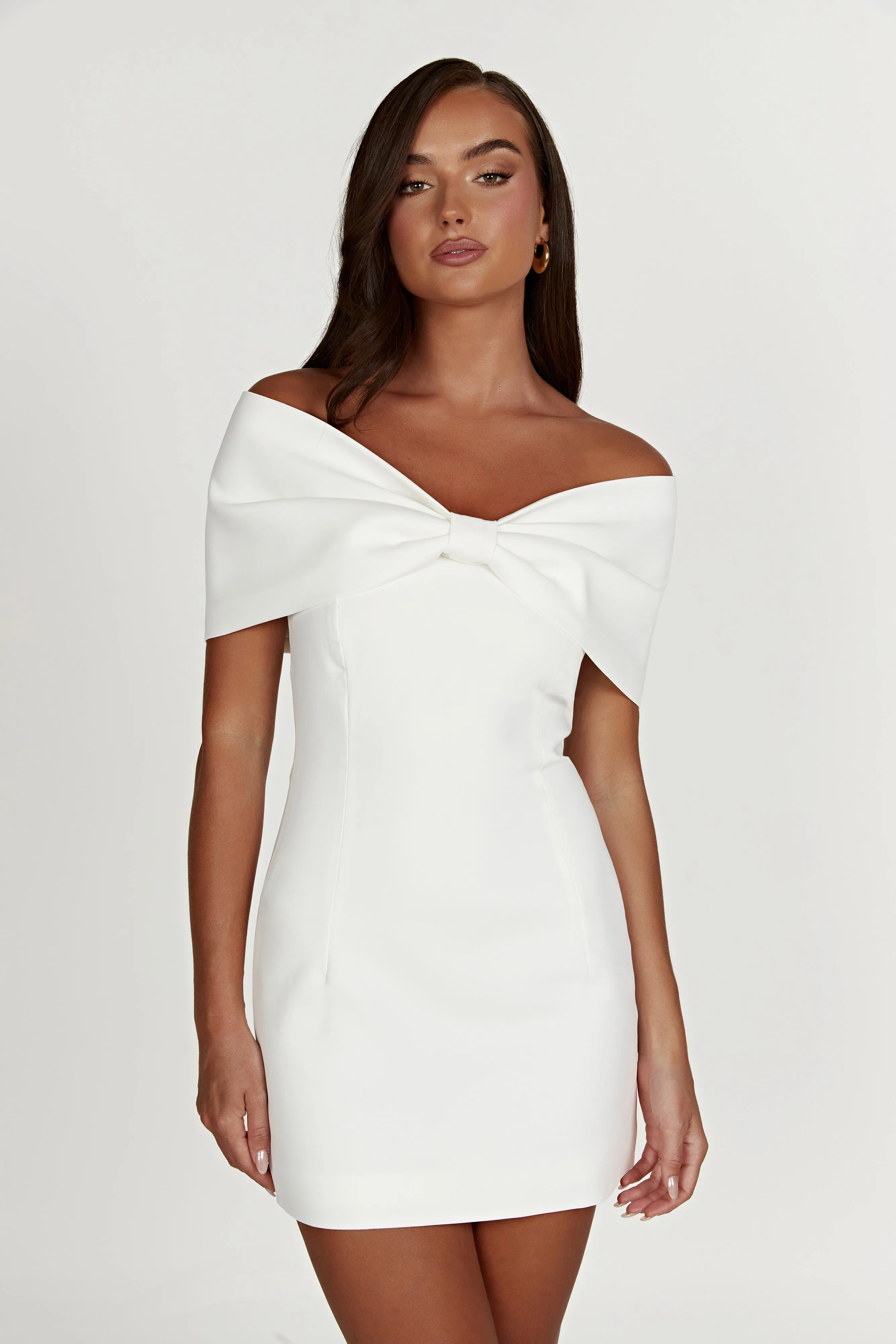 Gwyneth Off Shoulder Bow Mini Dress - White sold by Meshki product image thumbnail 2