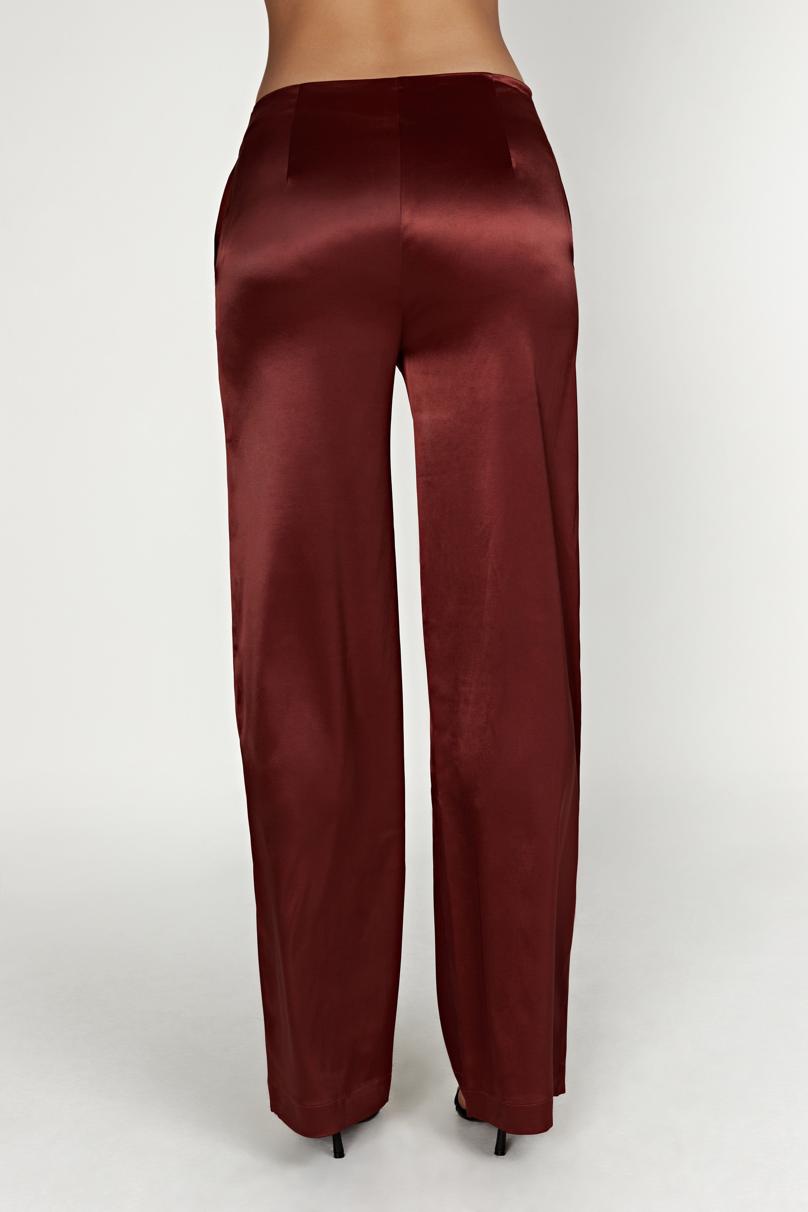 Nicolette Low Rise Satin Pants - Cherry Chocolate sold by Meshki product image thumbnail 2