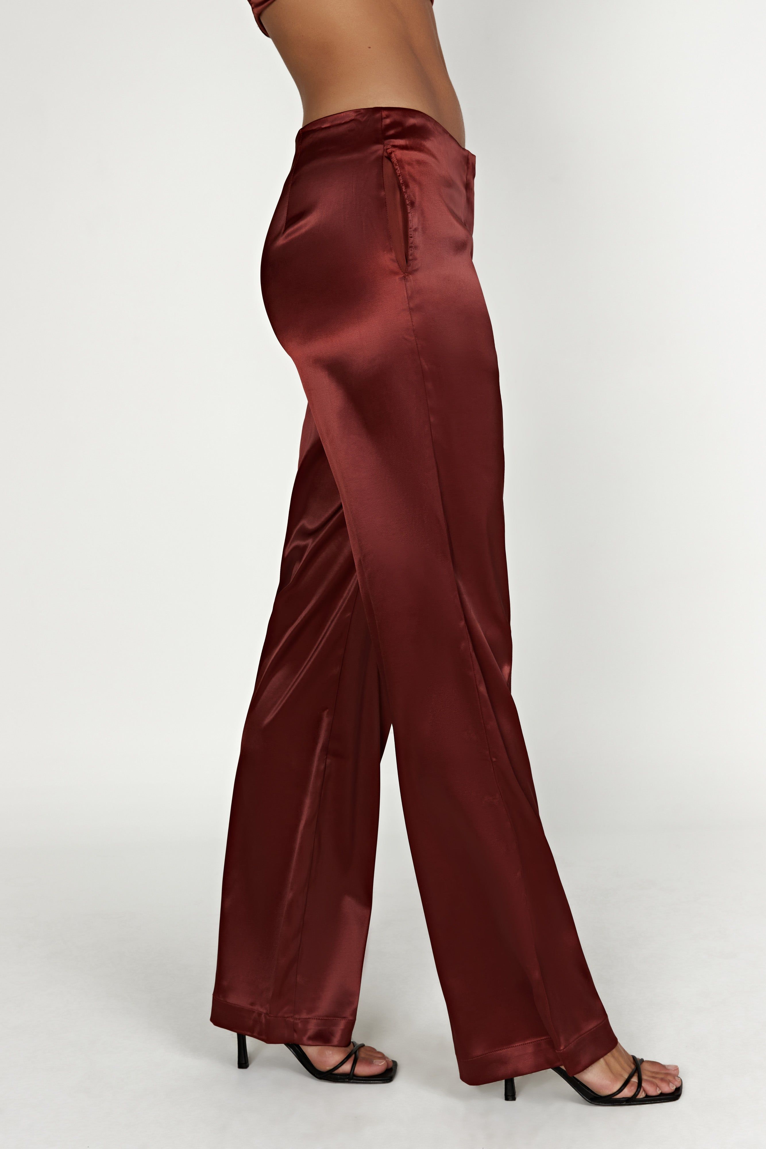 Nicolette Low Rise Satin Pants - Cherry Chocolate sold by Meshki product image thumbnail 4