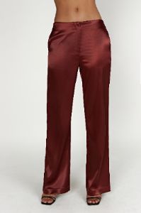 Nicolette Low Rise Satin Pants - Cherry Chocolate sold by Meshki