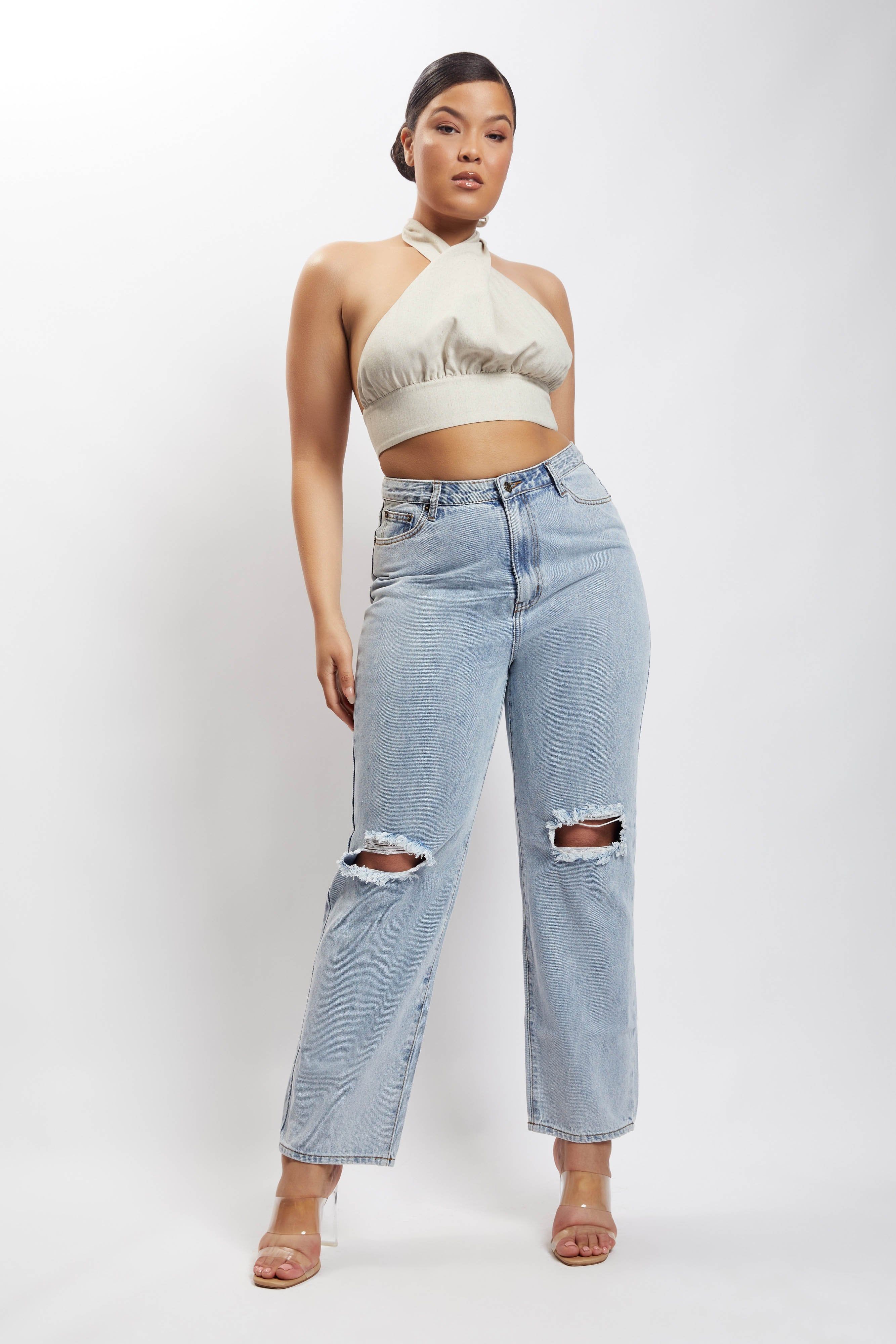 Piper Halter Neck Linen Crop Top - Natural sold by Meshki product image thumbnail 12