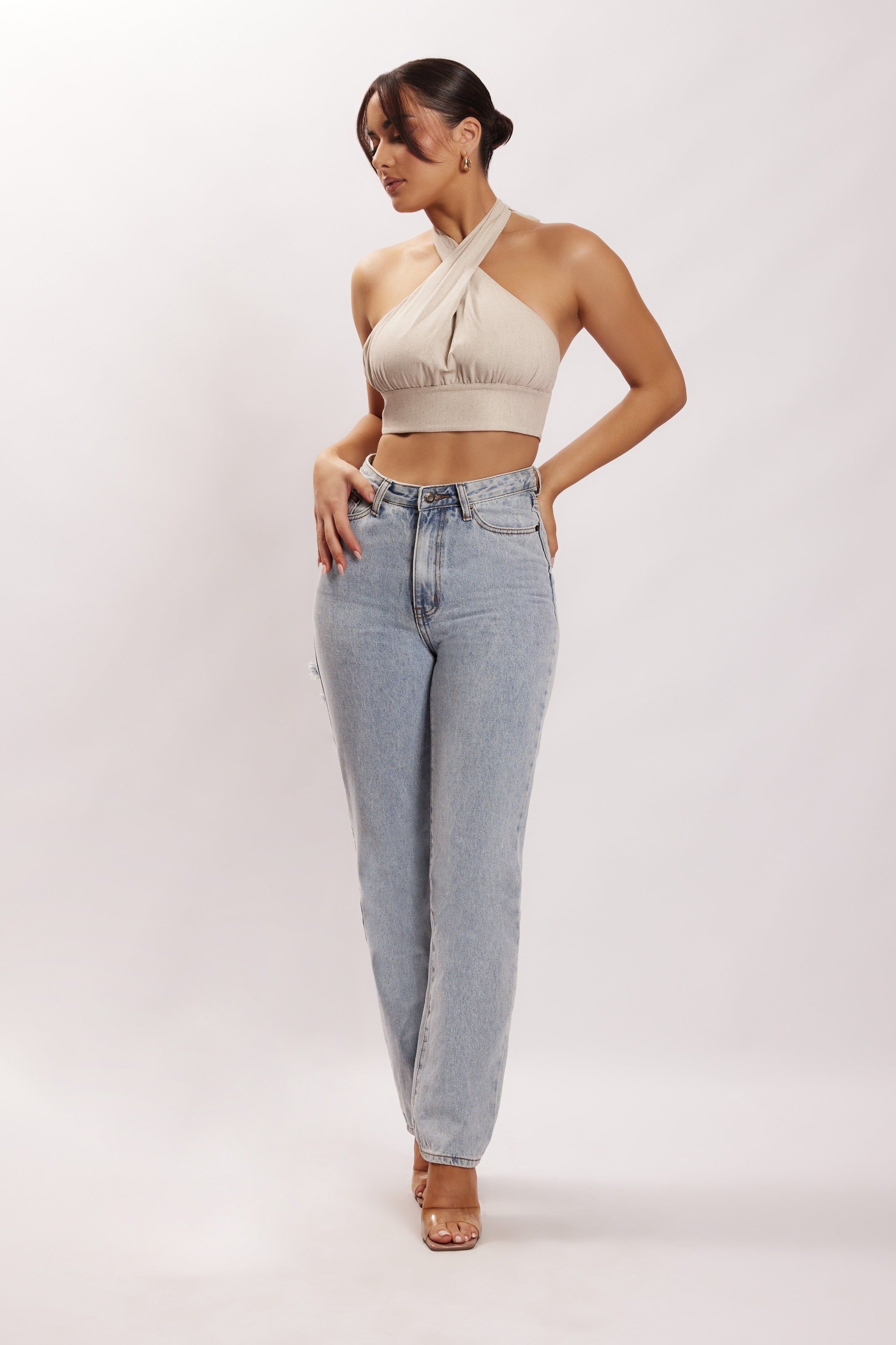 Piper Halter Neck Linen Crop Top - Natural sold by Meshki product image thumbnail 4
