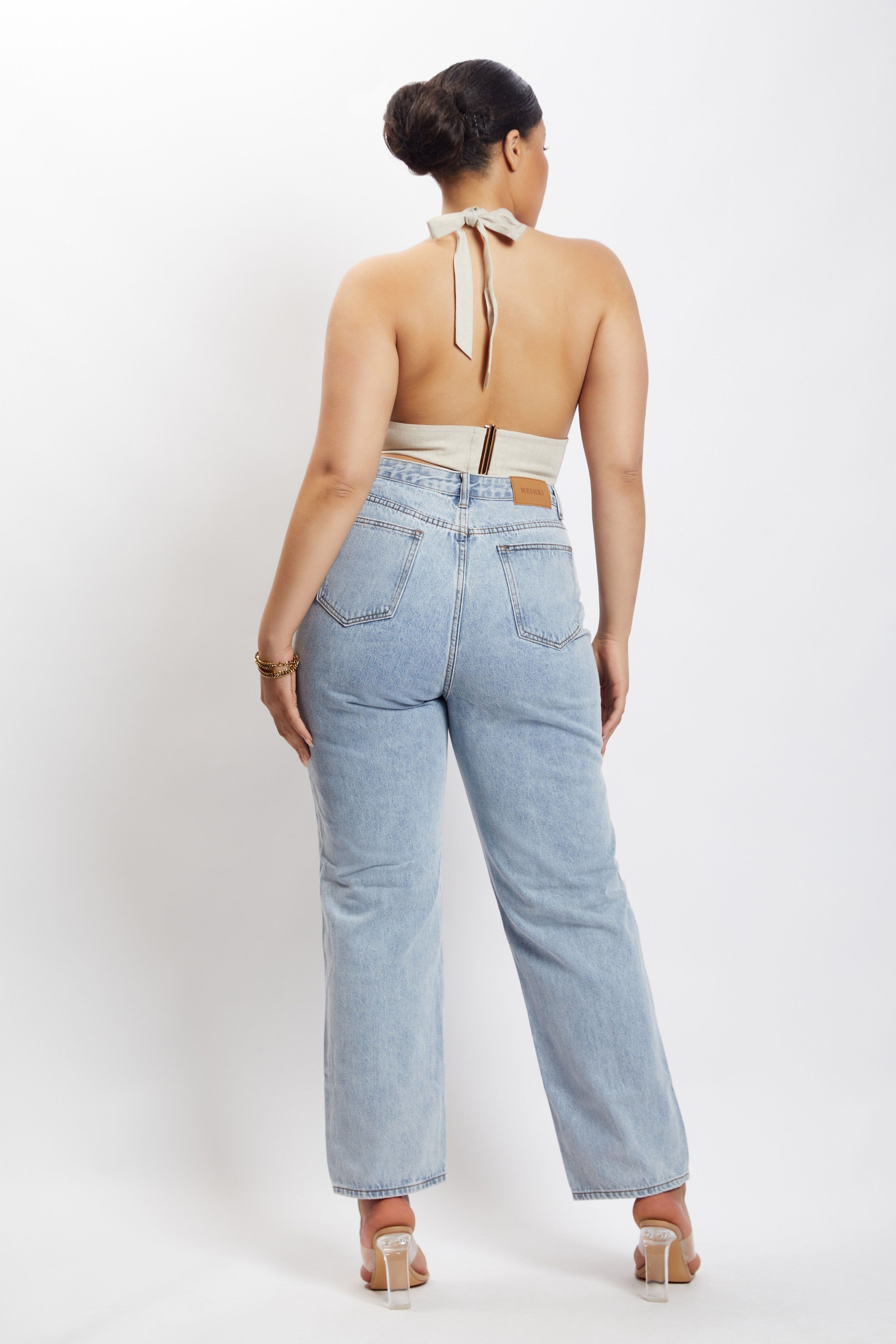Piper Halter Neck Linen Crop Top - Natural sold by Meshki product image thumbnail 14