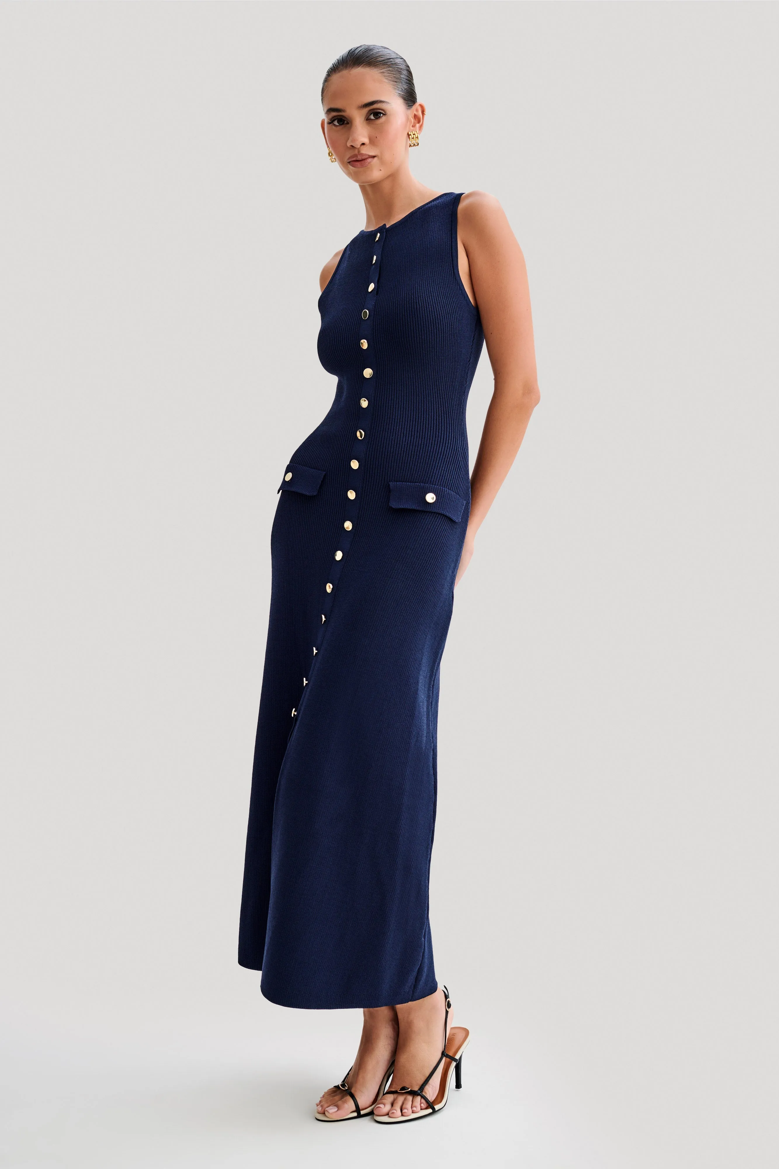 Sawyer Sleeveless Buttoned Maxi Dress - Navy sold by Meshki product image thumbnail 4