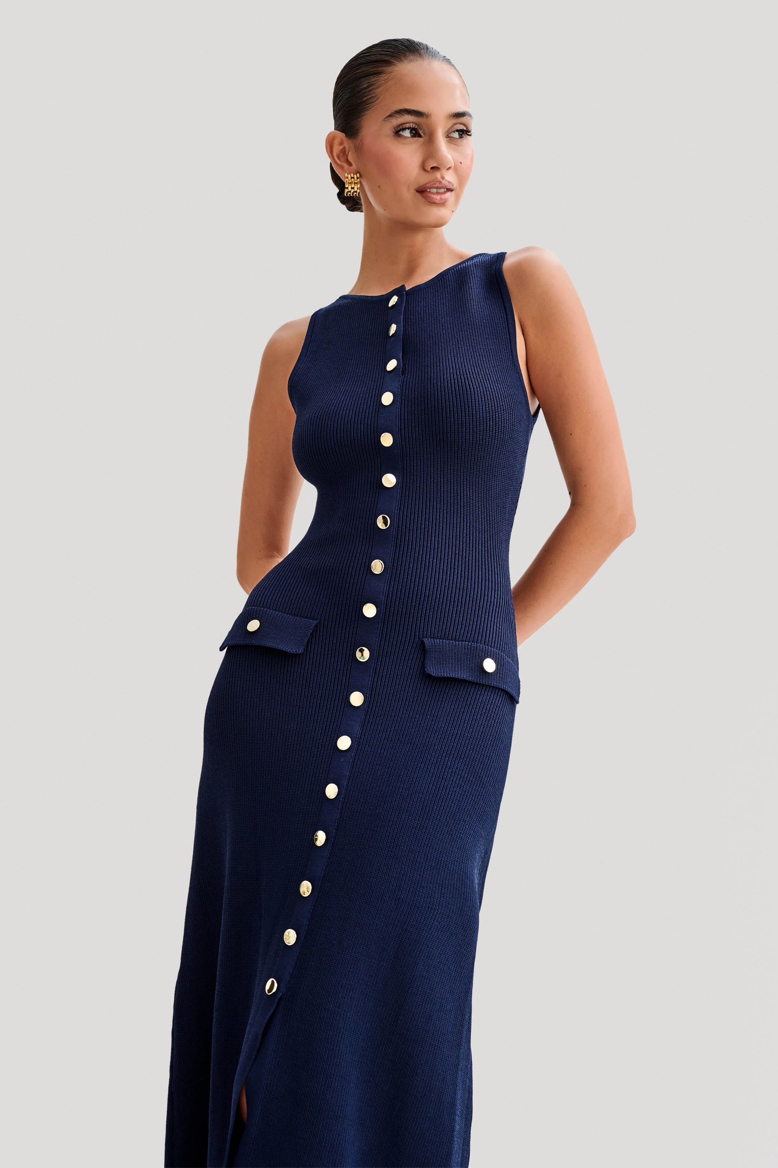 Sawyer Sleeveless Buttoned Maxi Dress - Navy sold by Meshki product image thumbnail 5