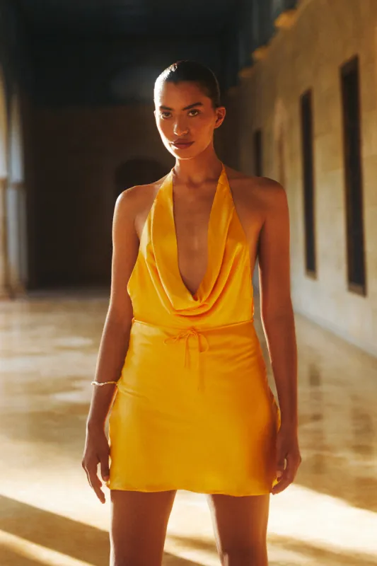 Lorena Halter Mini Dress - Mango sold by Meshki