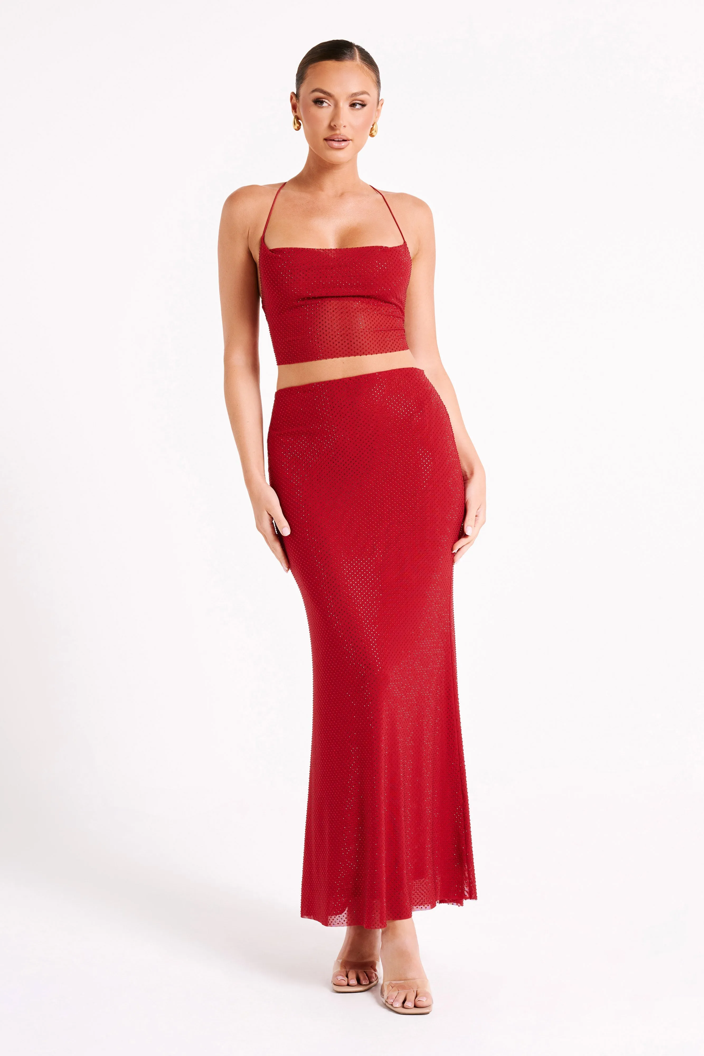 ERIKA Erika Diamante Maxi Skirt - Vermilion Red | Parallel