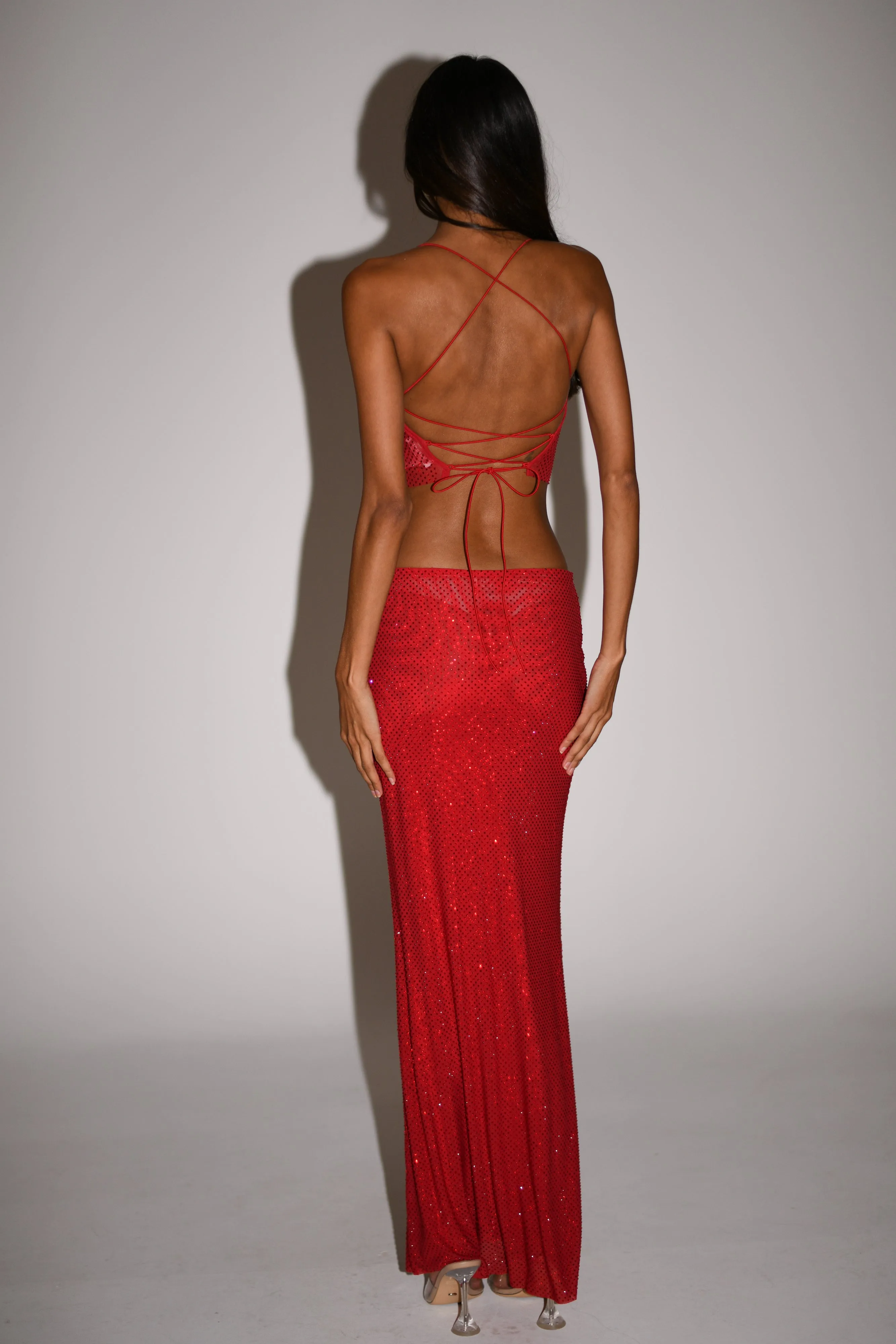ERIKA Erika Diamante Maxi Skirt - Vermilion Red | Parallel