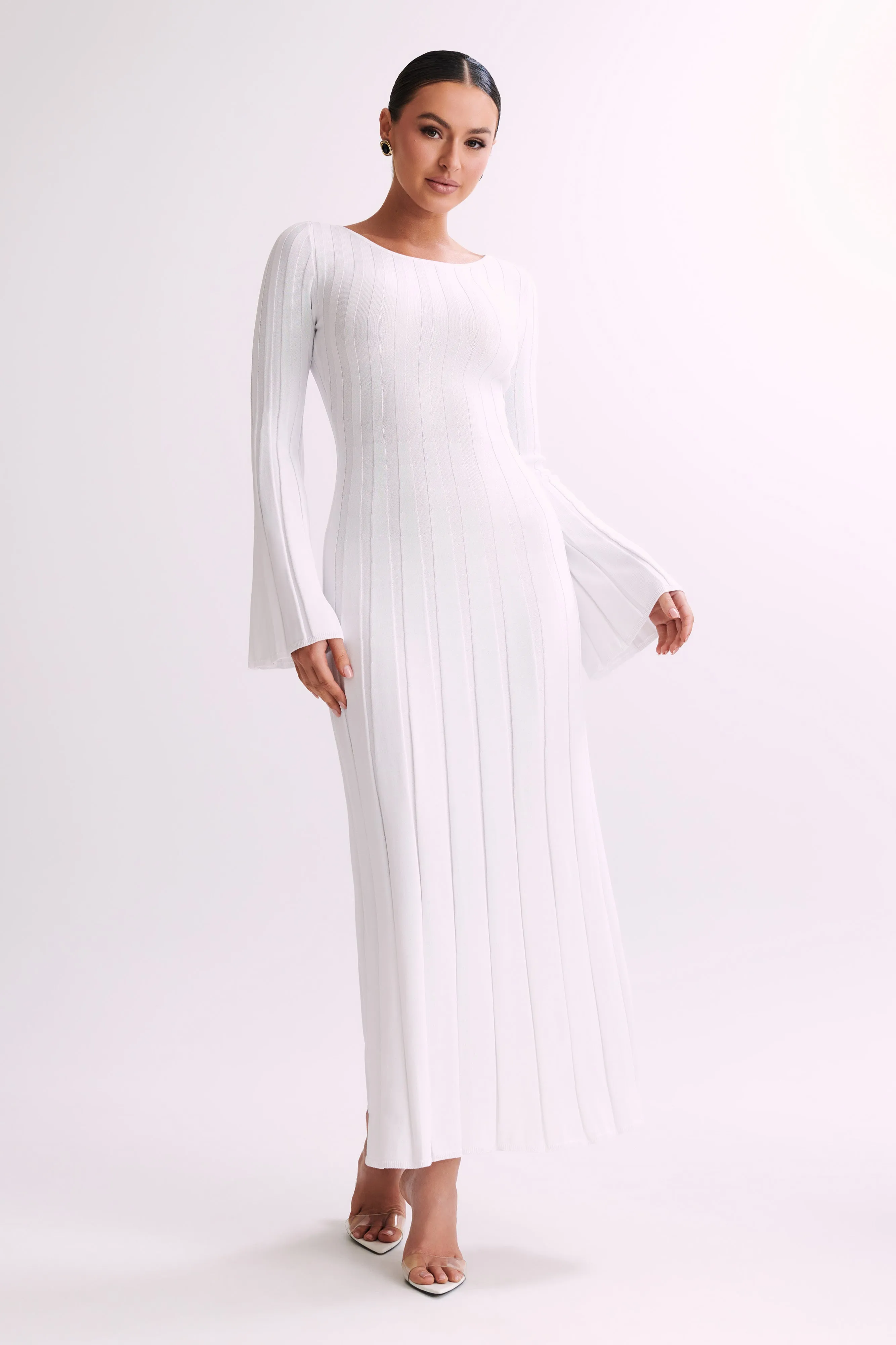 Mabel Long Sleeve Knit Maxi Dress - White sold by Meshki