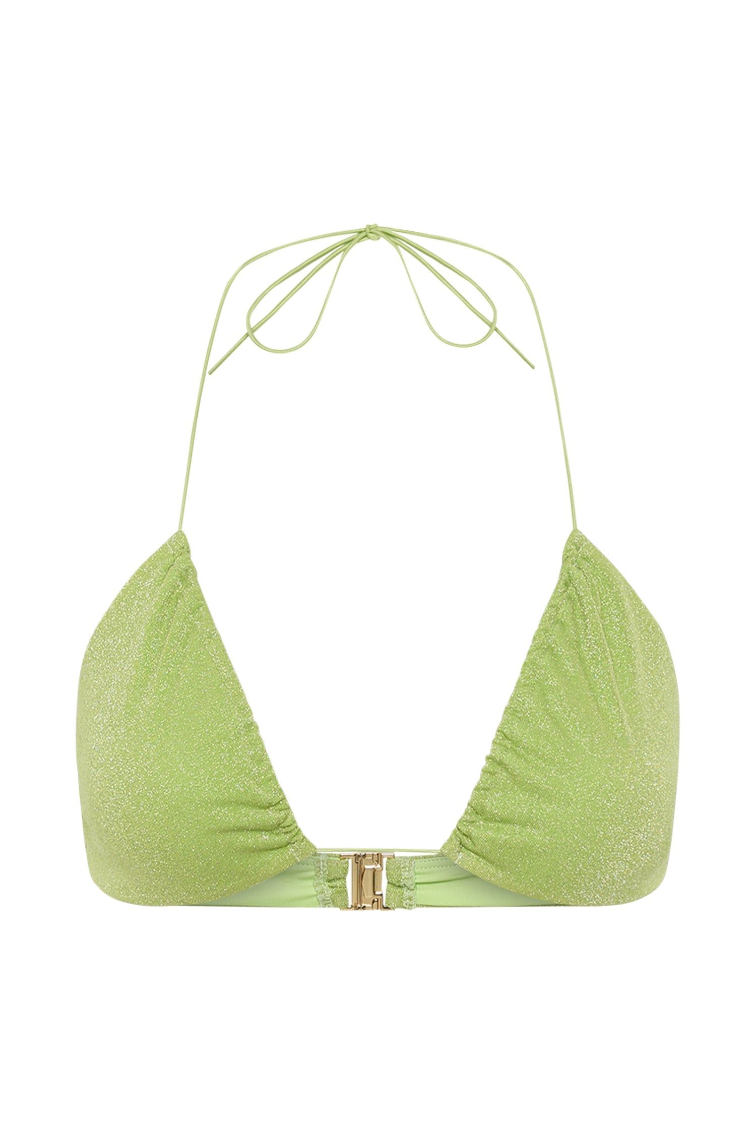 Willow Ruched Drawstring Bikini Top - Lime Sparkle sold by Meshki product image thumbnail 4