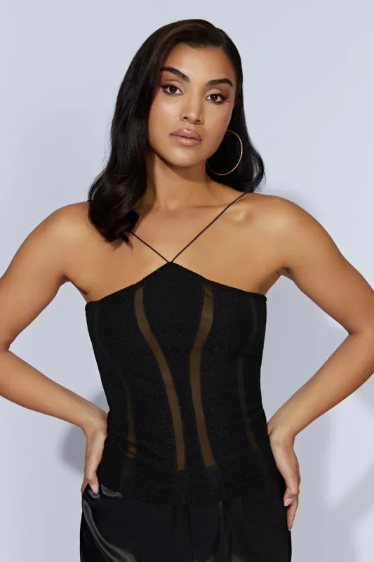 Chantal Panelled Halter Top - Black made by Meshki