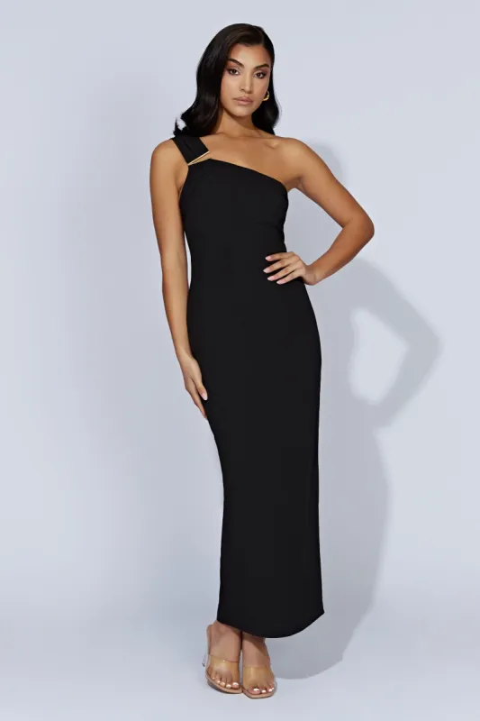 Brigette One Shoulder Midi Dress - Black sold by Meshki