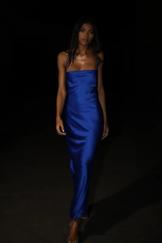 Sydney Straight Neck Slip Maxi Dress - Cobalt Blue sold by Meshki