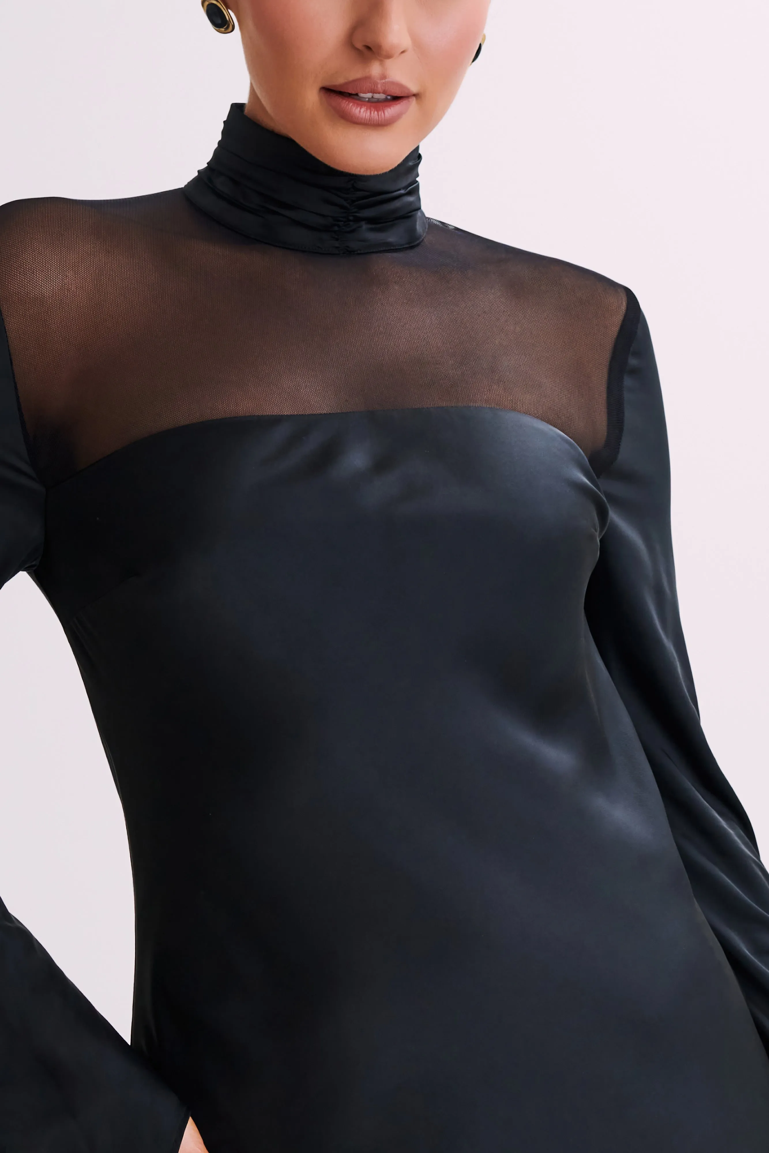 Patricia High Neck Satin Midi Dress - Black sold by Meshki product image thumbnail 2