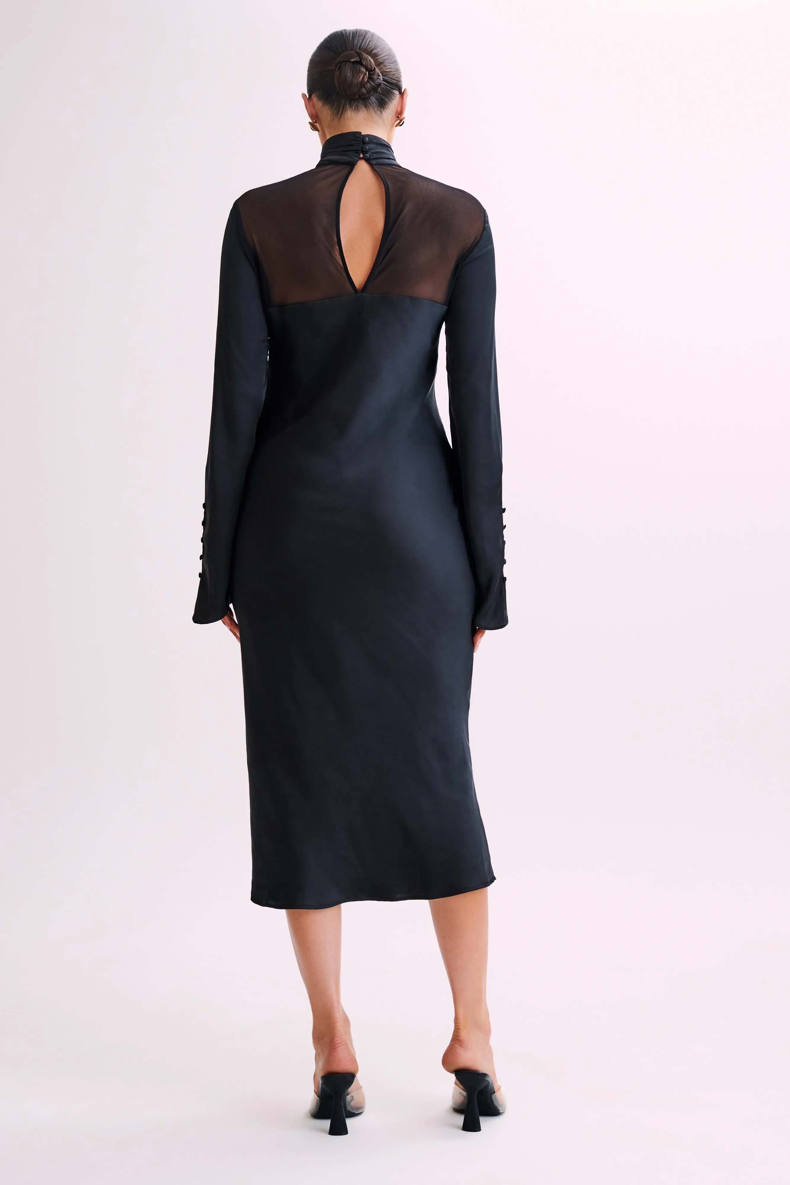 Patricia High Neck Satin Midi Dress - Black sold by Meshki product image thumbnail 3