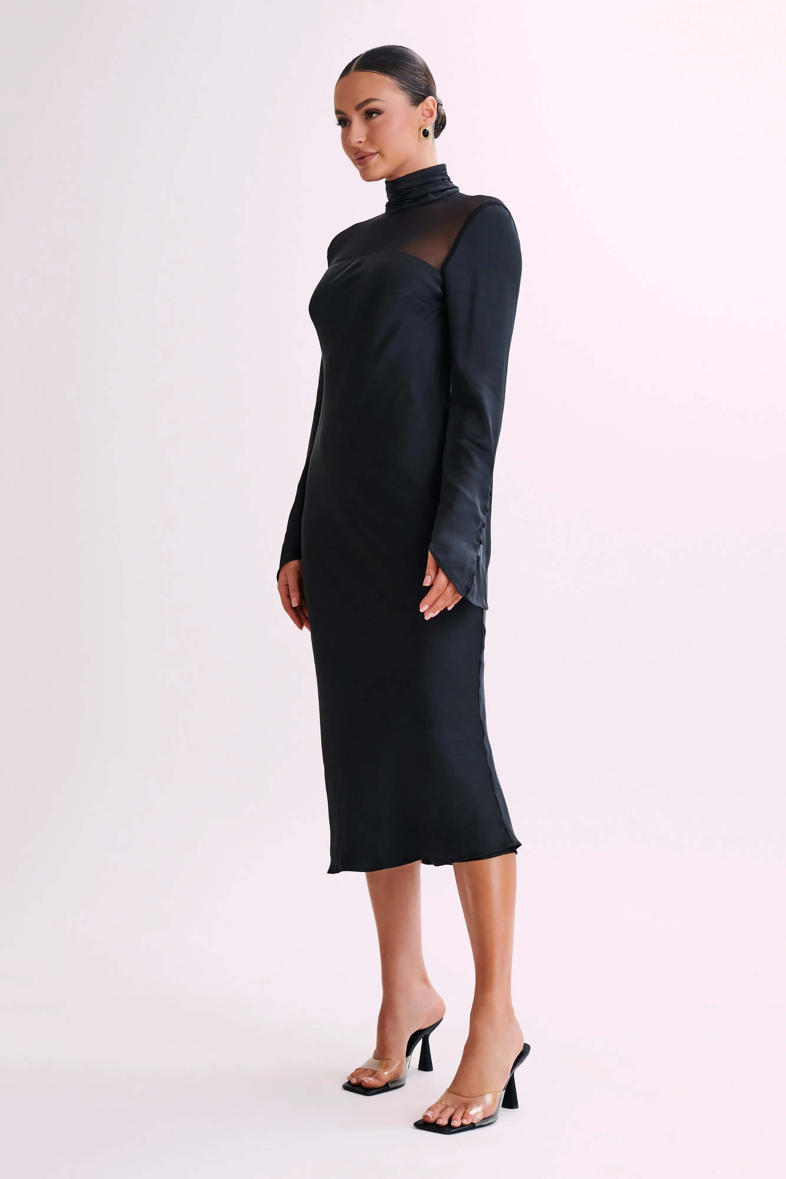 Patricia High Neck Satin Midi Dress - Black sold by Meshki product image thumbnail 4