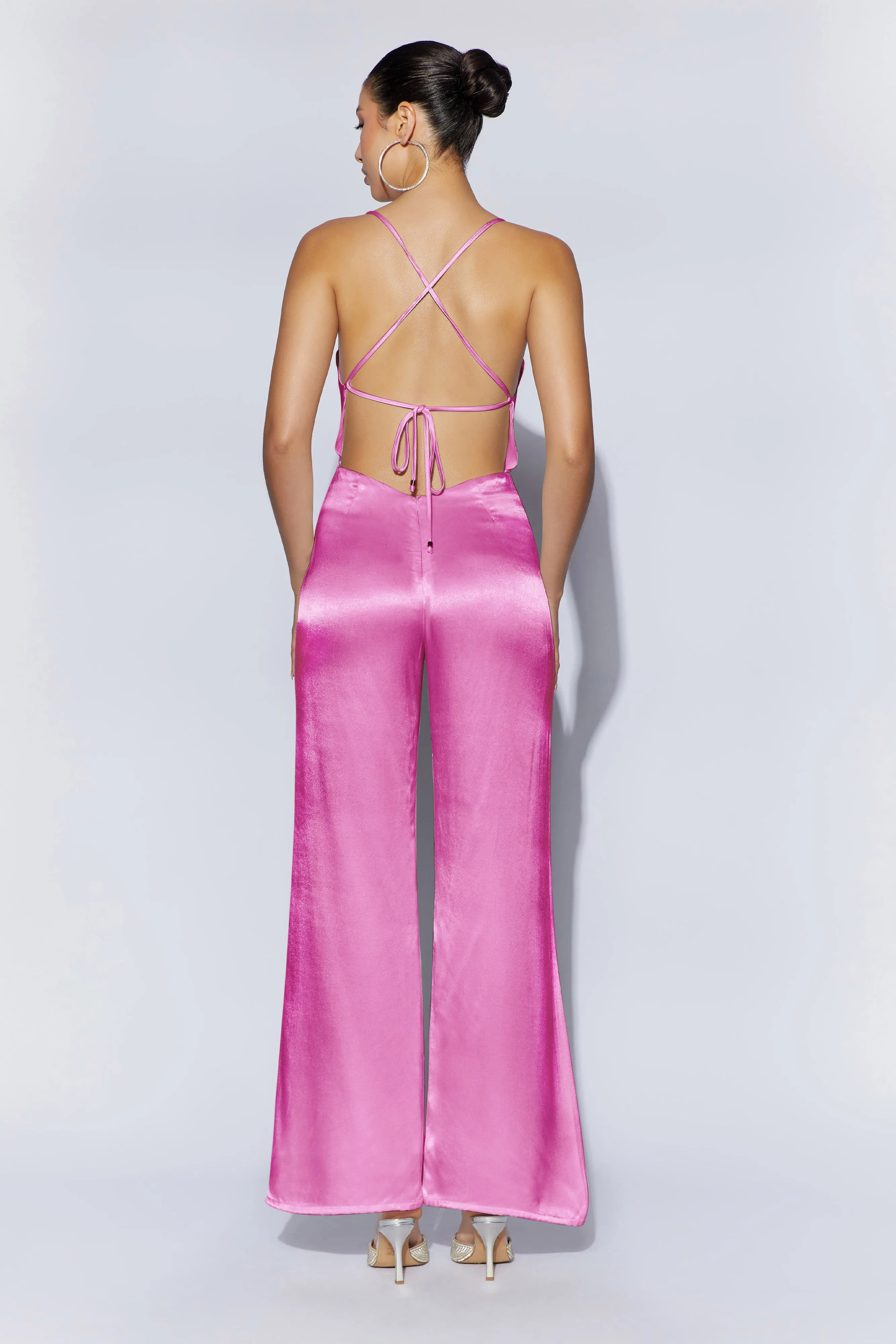 Mandie Satin Cowl Neck Jumpsuit - Pink sold by Meshki product image thumbnail 4