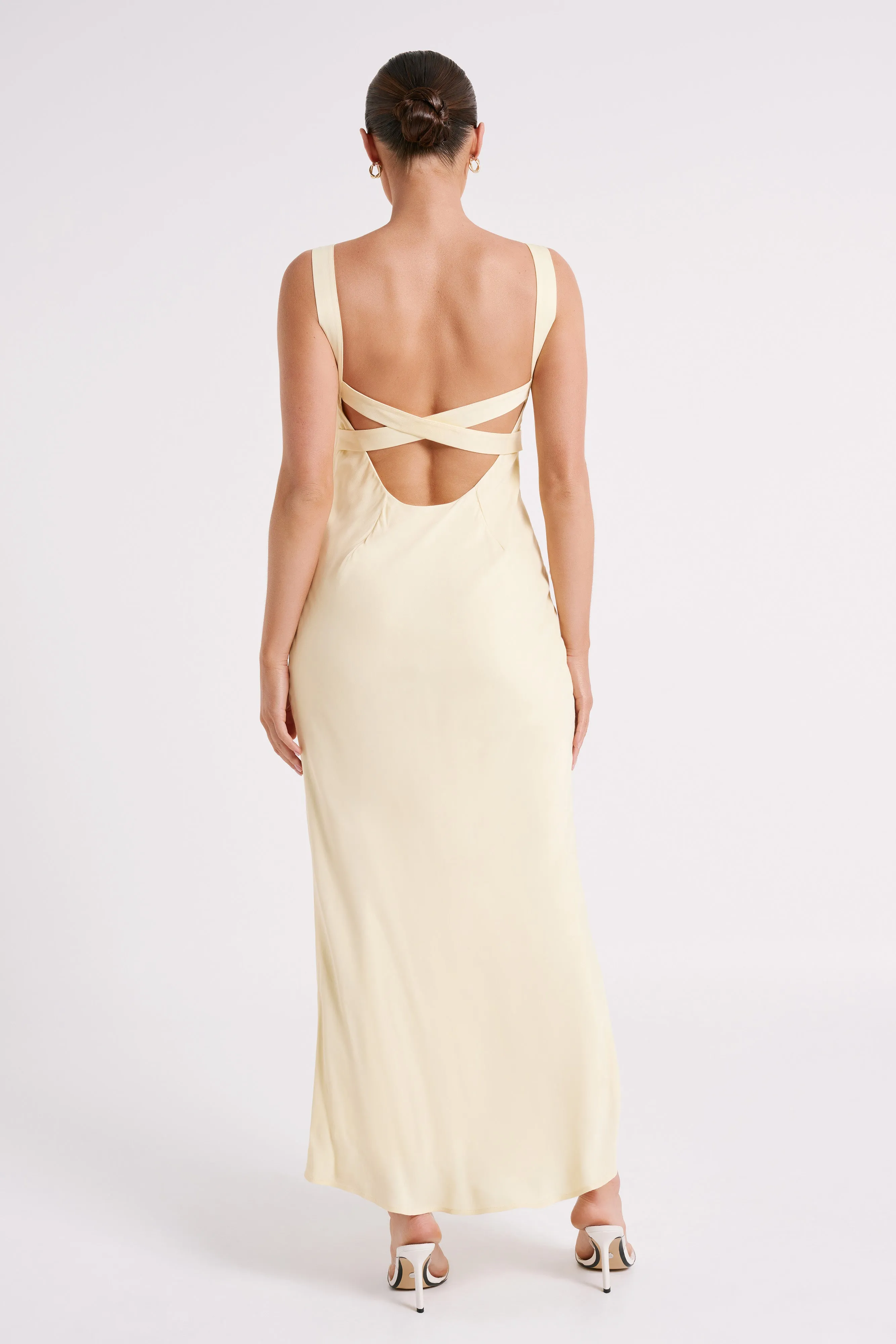 Ensley Satin Maxi Dress - Light Yellow sold by Meshki product image thumbnail 3