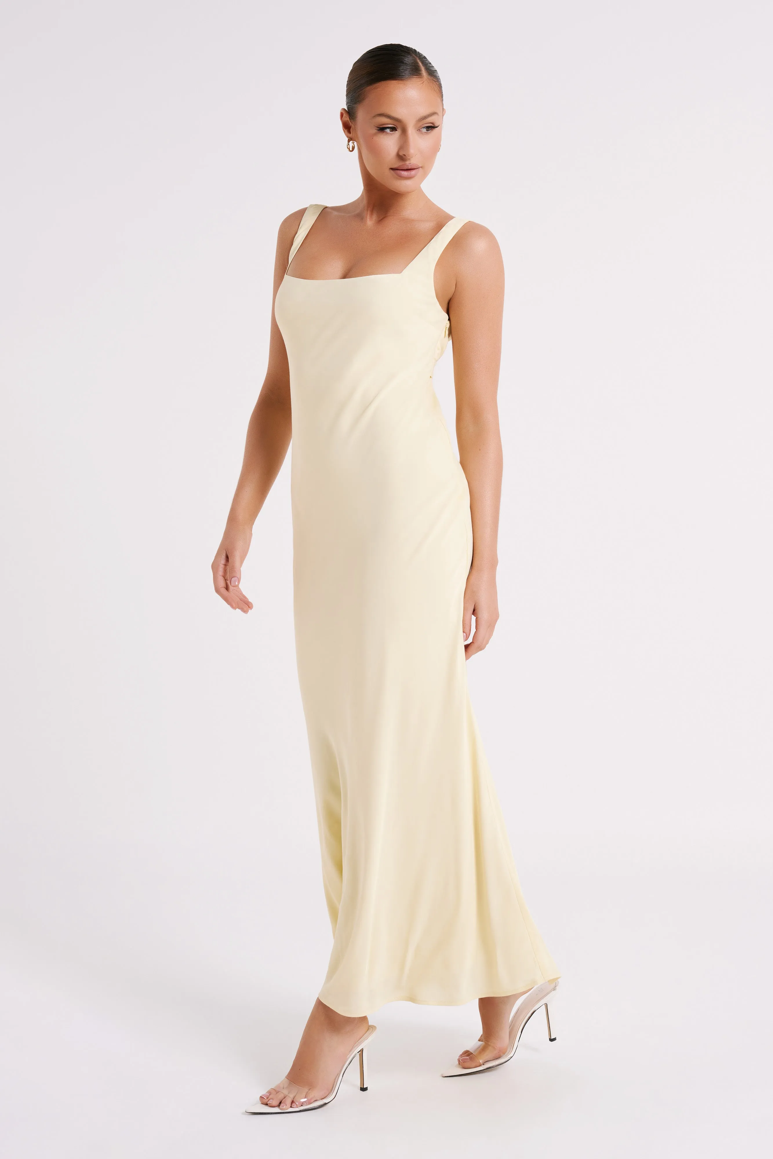 Ensley Satin Maxi Dress - Light Yellow sold by Meshki product image thumbnail 5