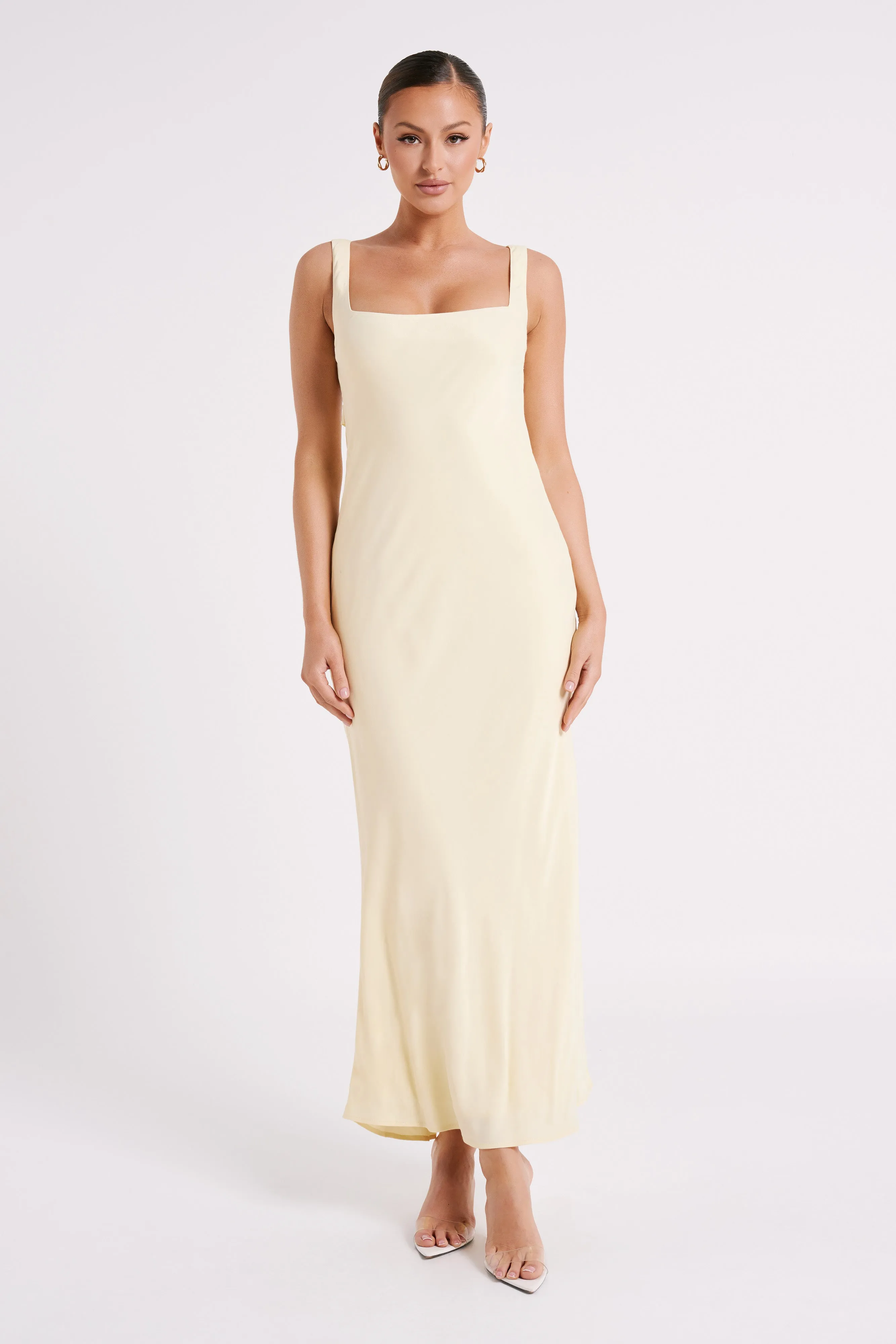 Ensley Satin Maxi Dress - Light Yellow sold by Meshki product image thumbnail 2